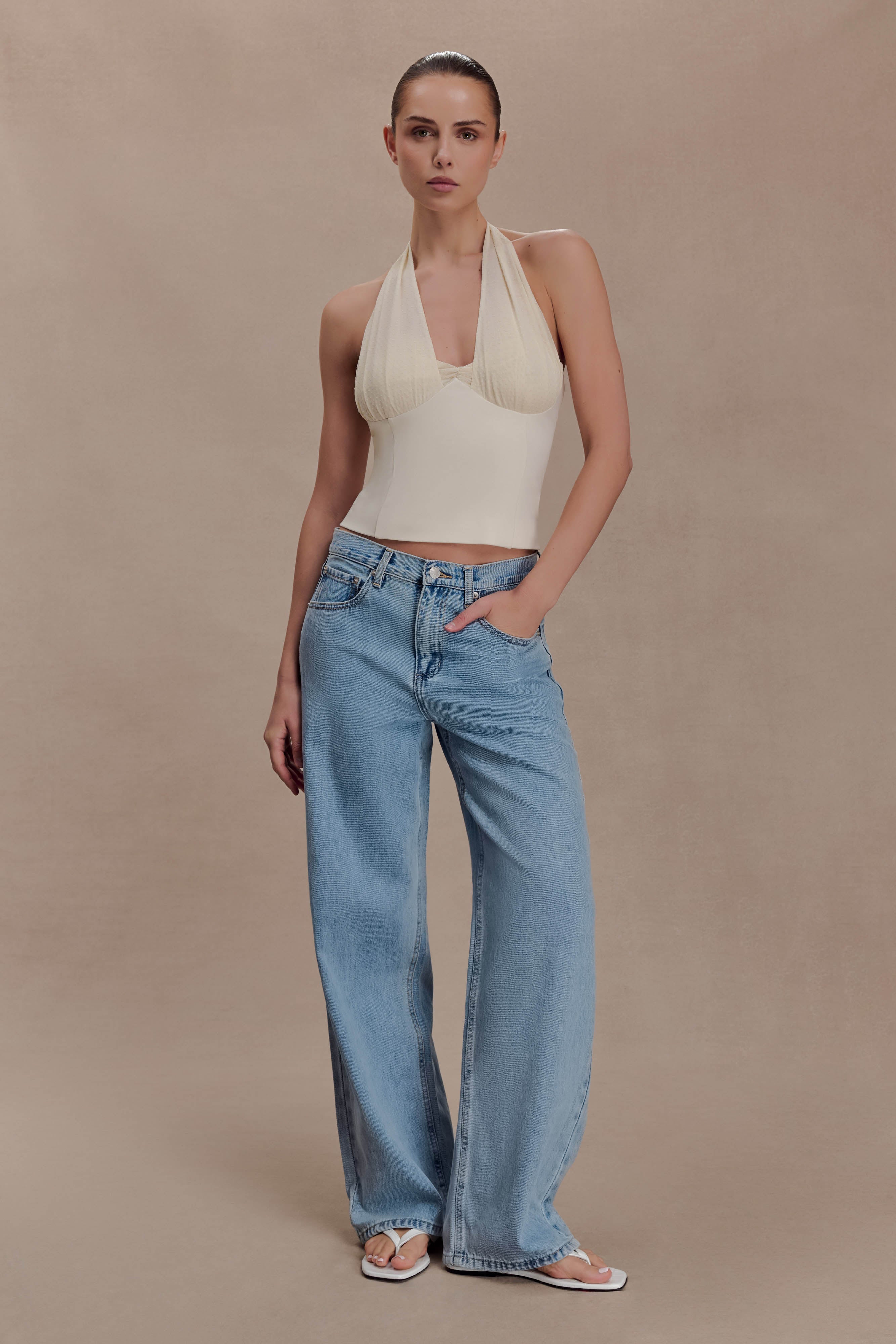 Cressida Crepe Halter Top - Ivory - Image 2