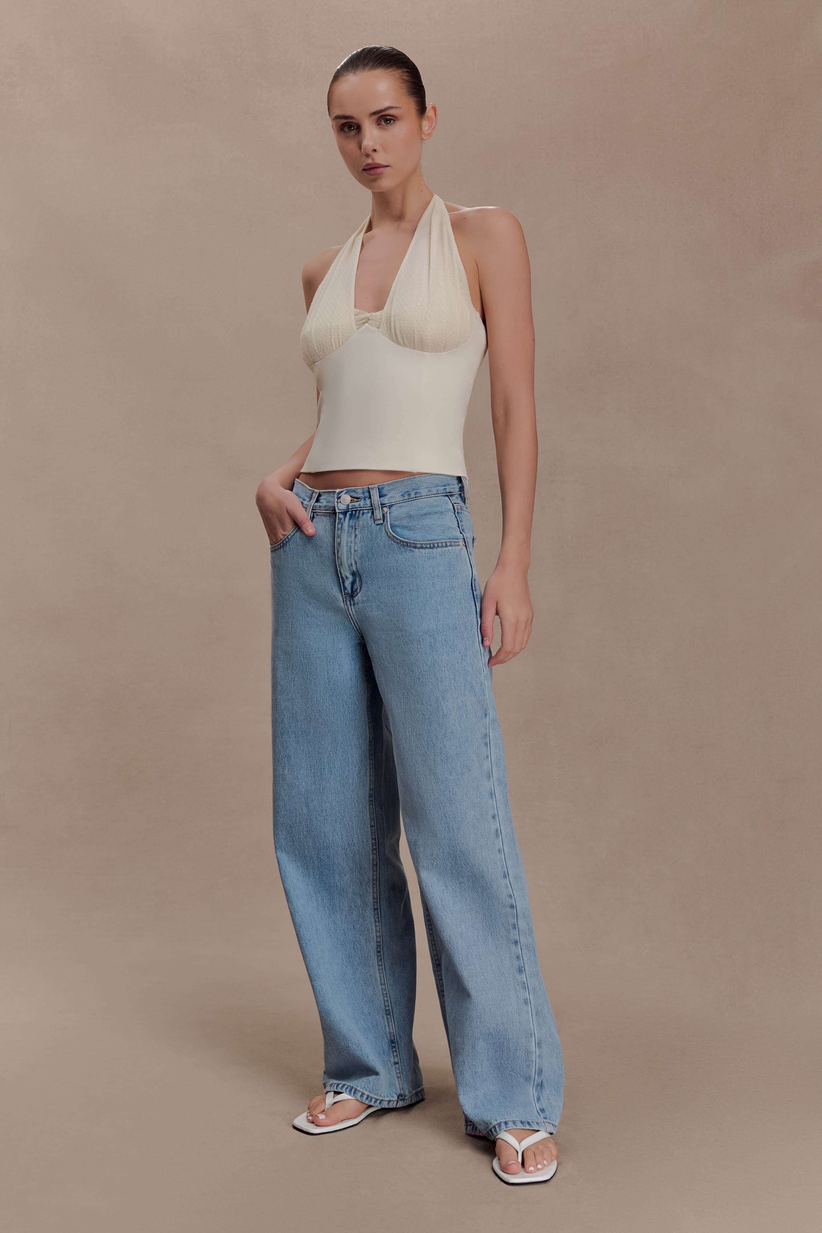 Cressida Crepe Halter Top - Ivory - Image 3