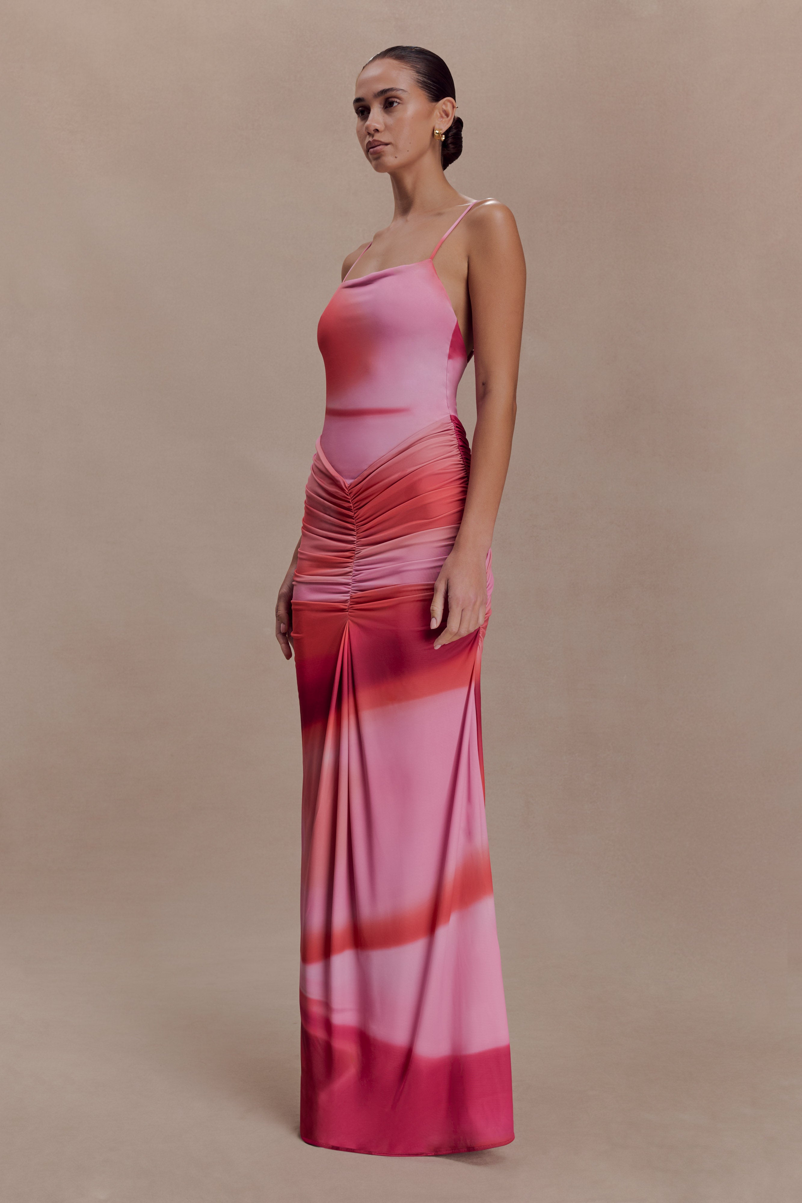 Roisin Slinky Maxi Dress - Pink Sunset Print - Image 4