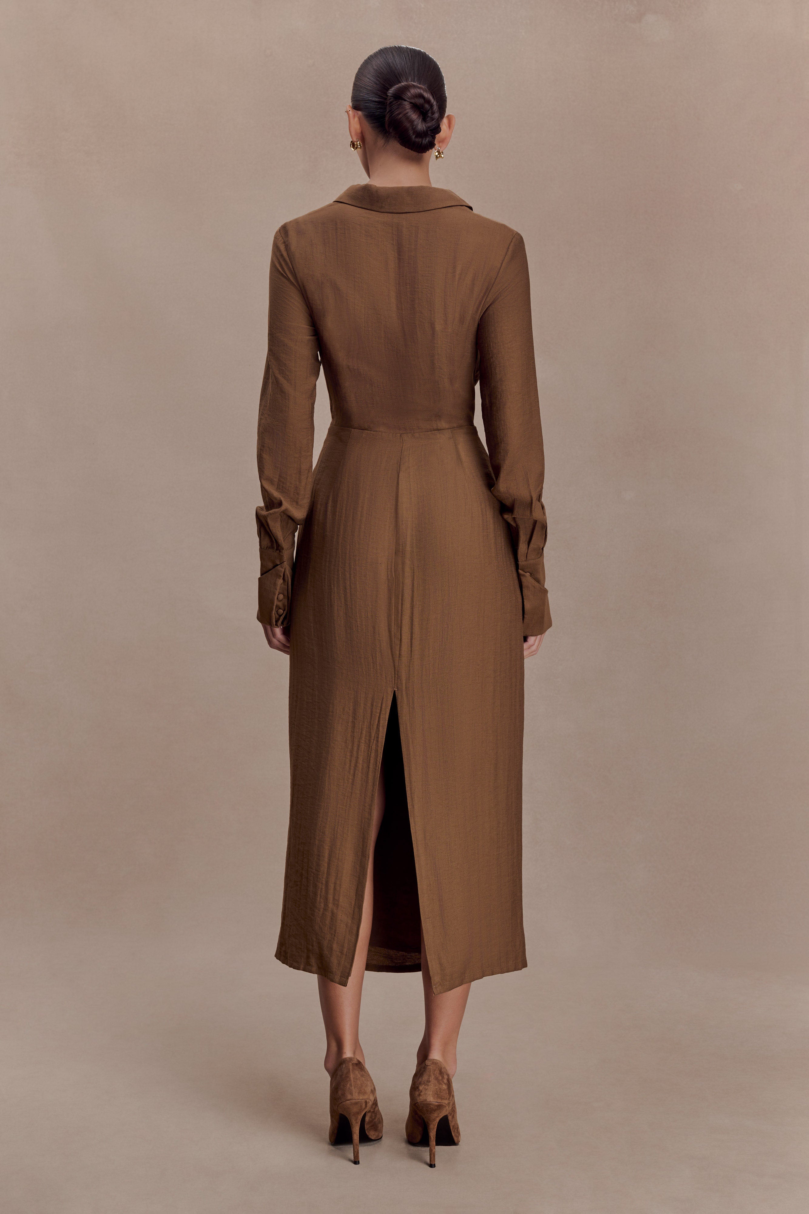 Alternative view of Cecilie Cut Out Shirt Midi Dress - Dark Chocolate