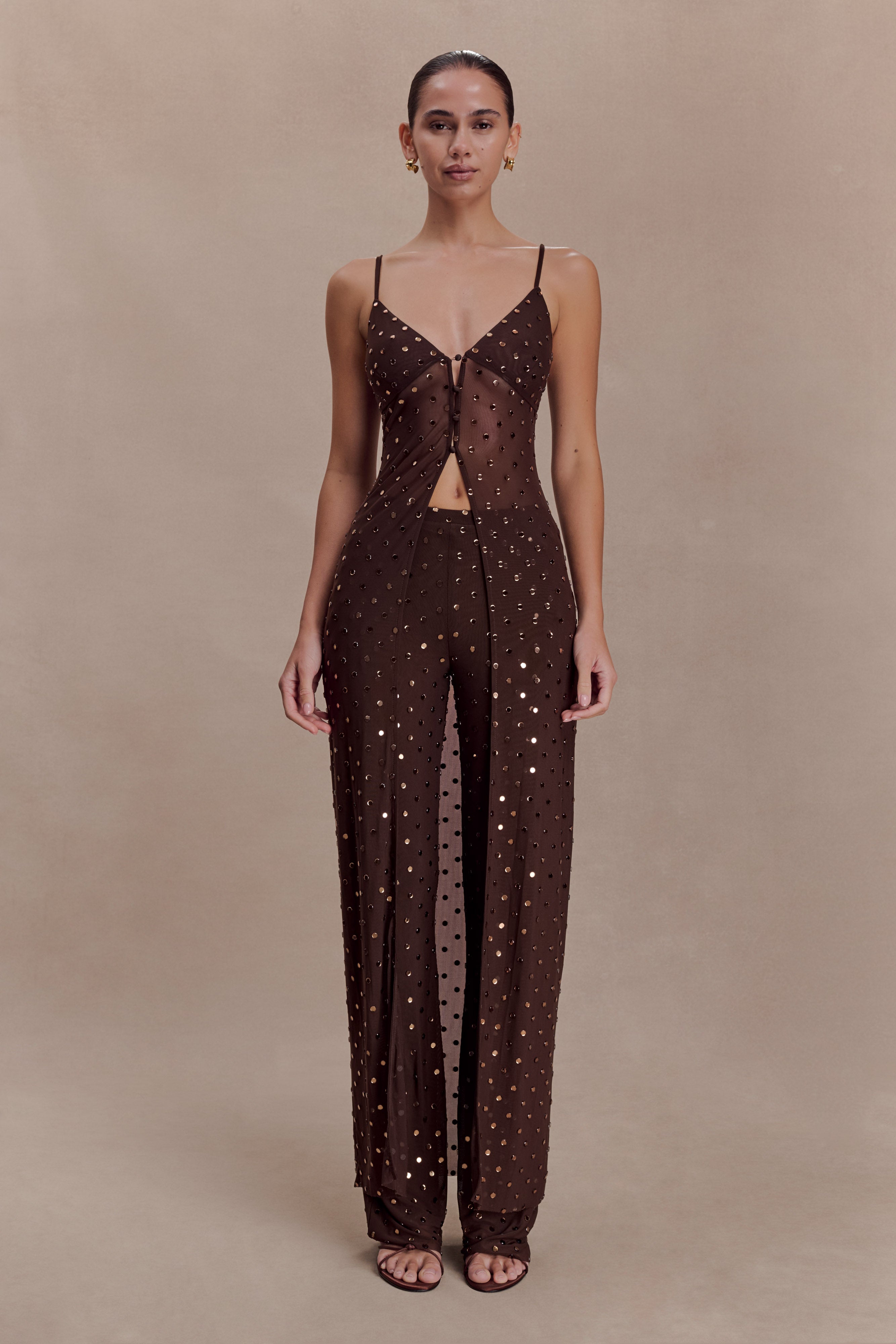 Jackie Diamante Straight Leg Pants - Chocolate - Image 4