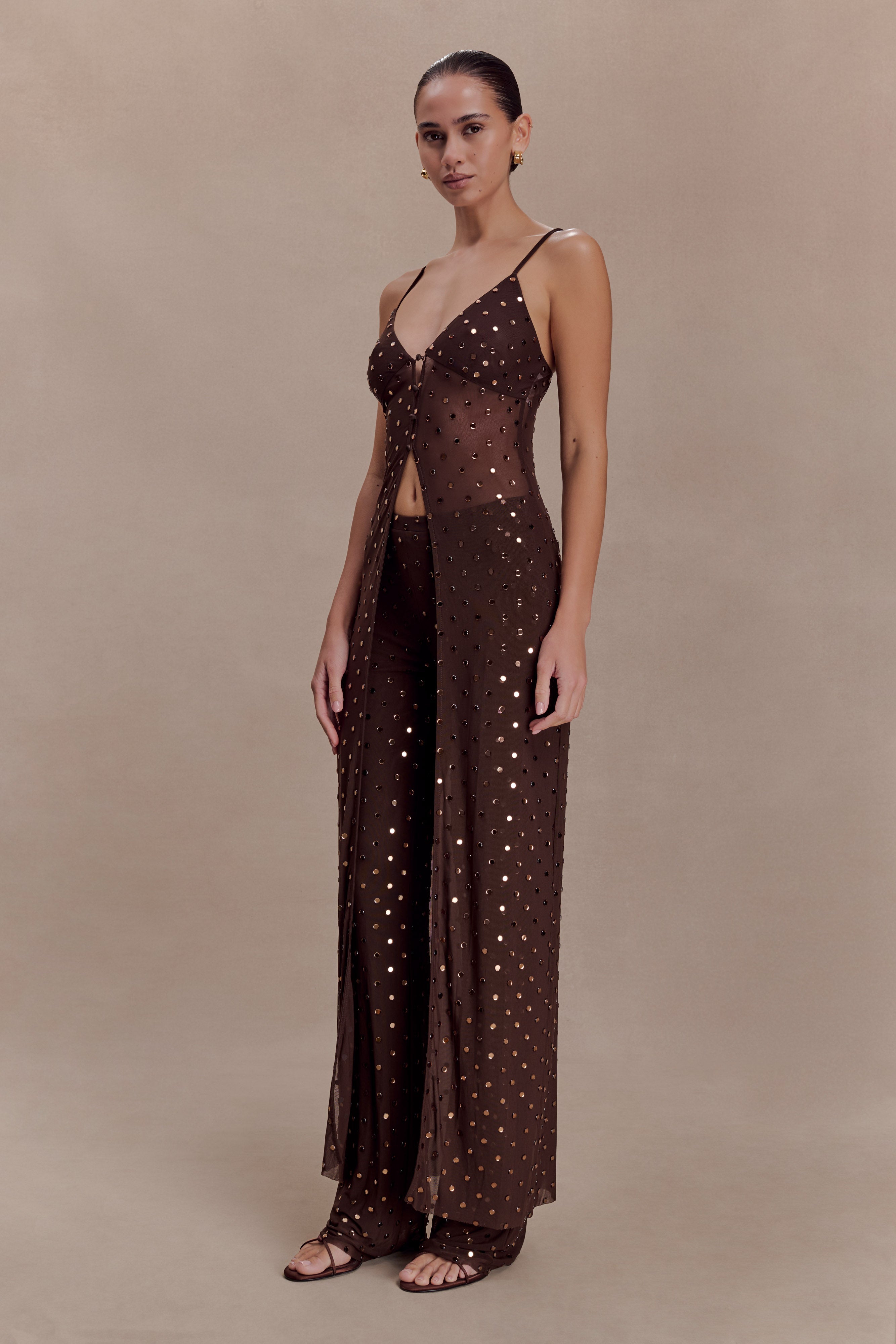 Jackie Longline Diamante Top - Chocolate - Image 4