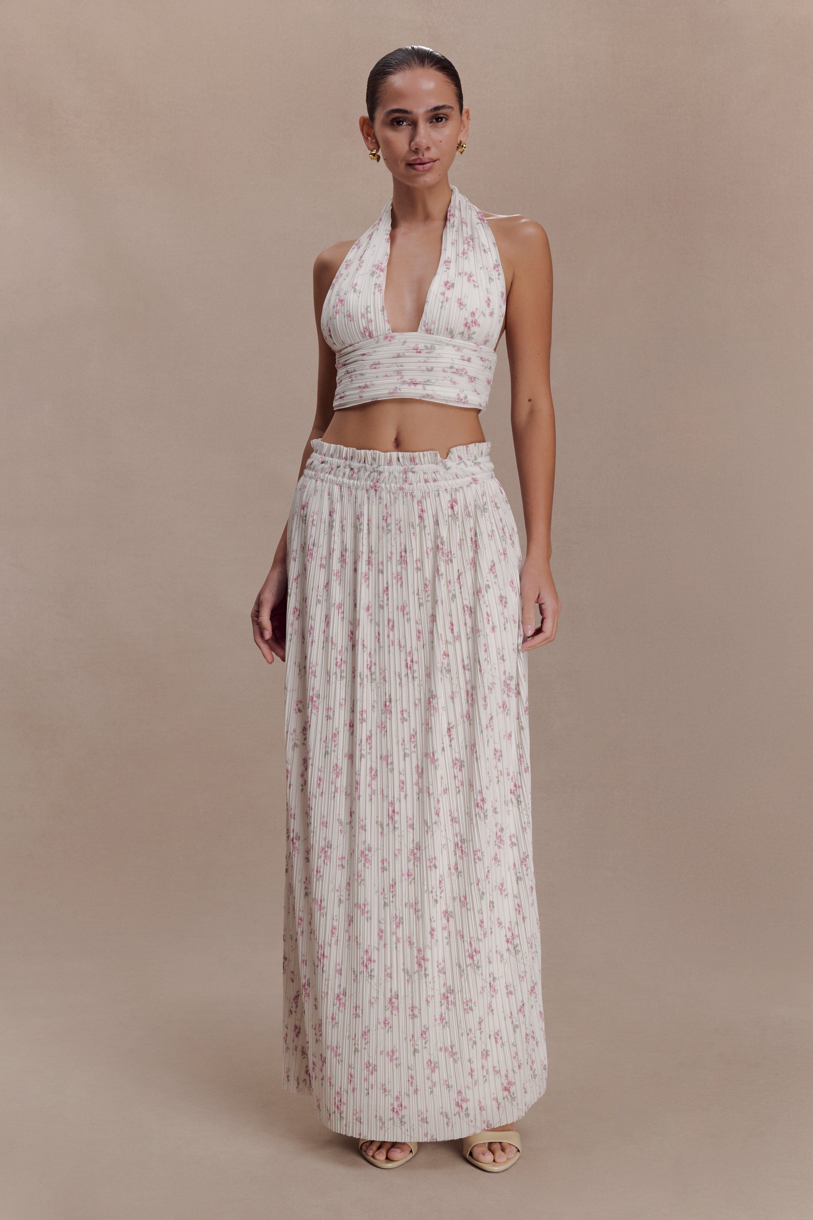 Amaris Sleeveless Plisse Halter Top - Floral Ditsy Print - Image 4