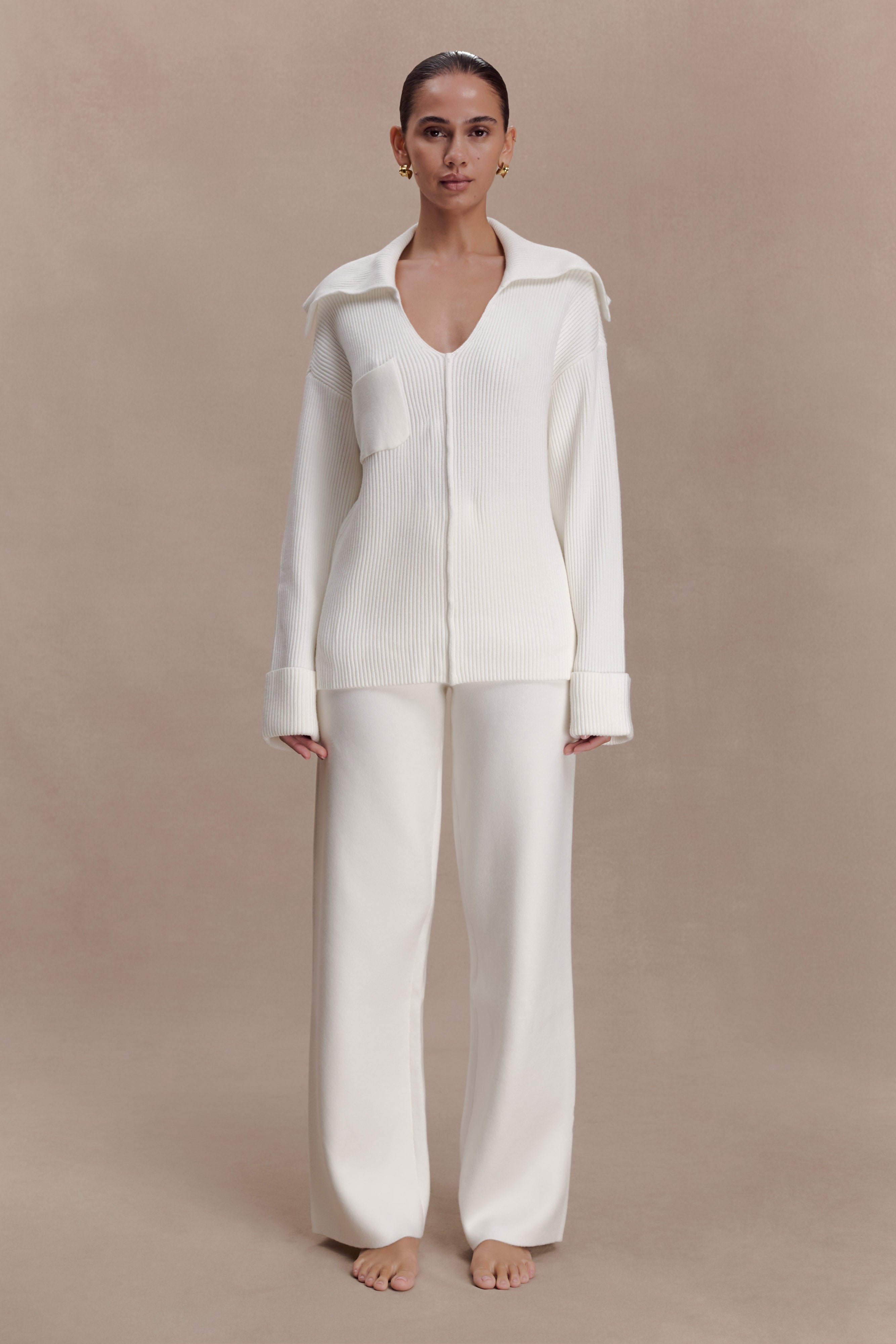 Bianka V Neck Knit Jumper - Off White - Image 5