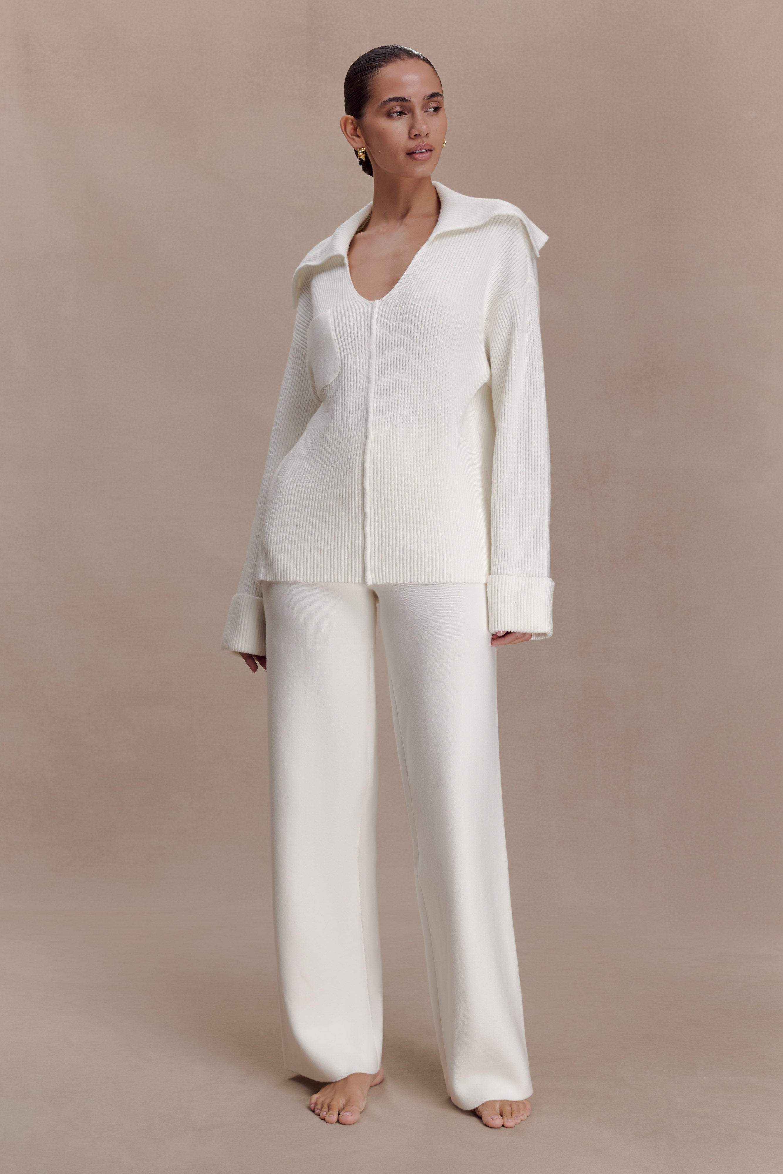 Bianka V Neck Knit Jumper - Off White - Image 3