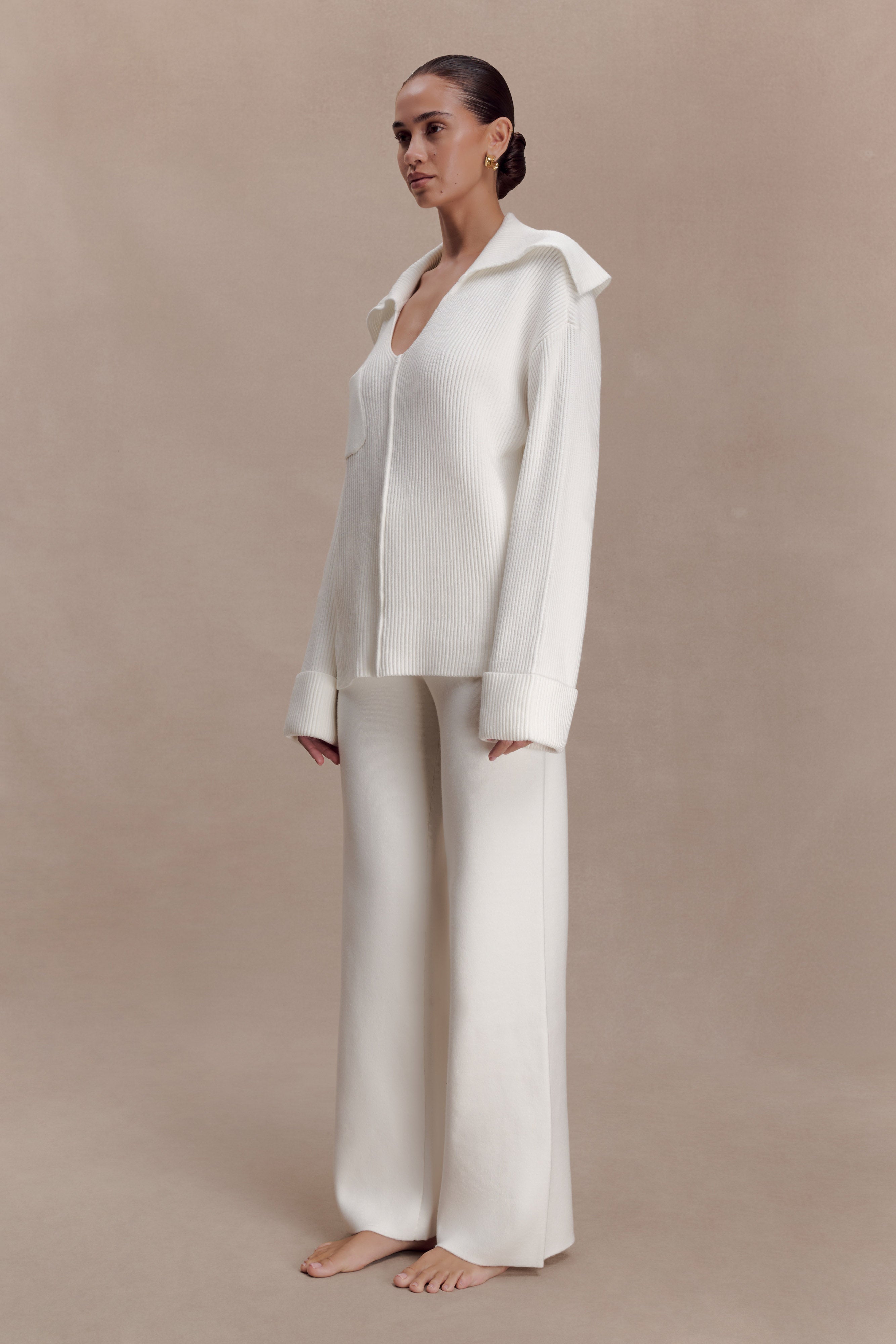 Bianka V Neck Knit Jumper - Off White - Image 4