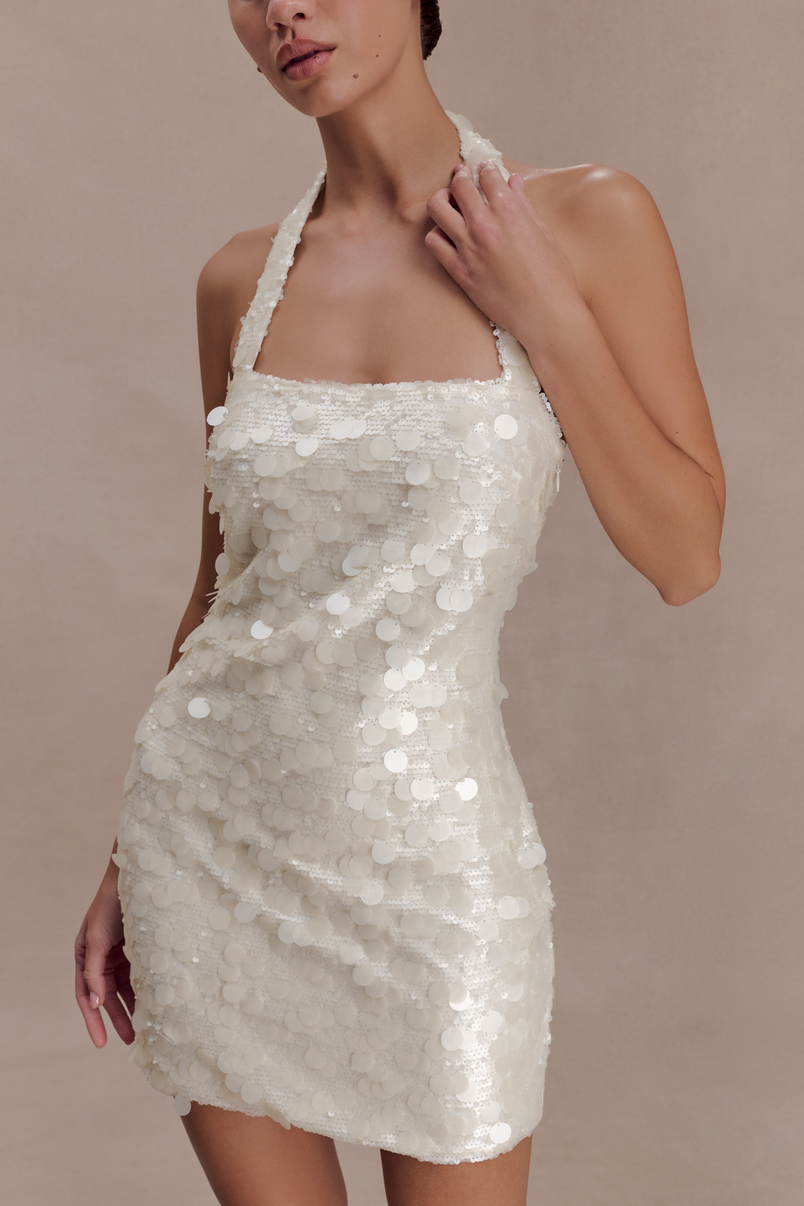 Caralee Sequin Halter Mini Dress - Ivory - Image 3