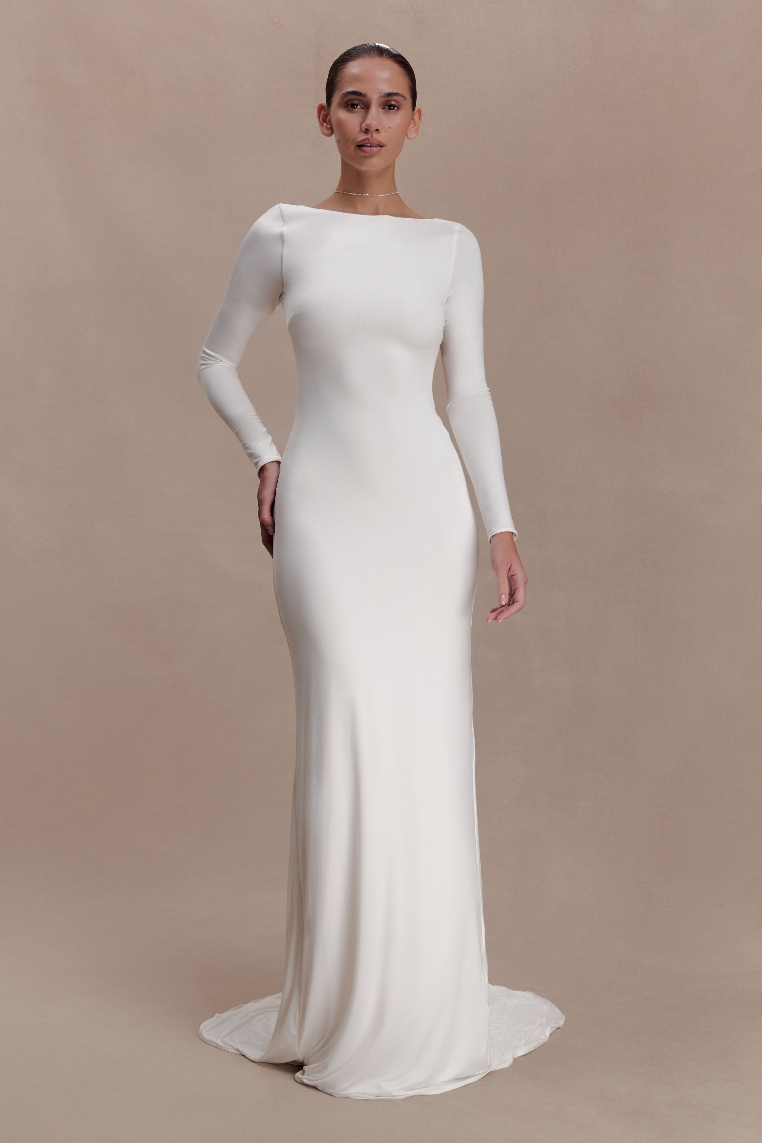 Marlene Slinky Low Back Maxi Dress - White - Image 11