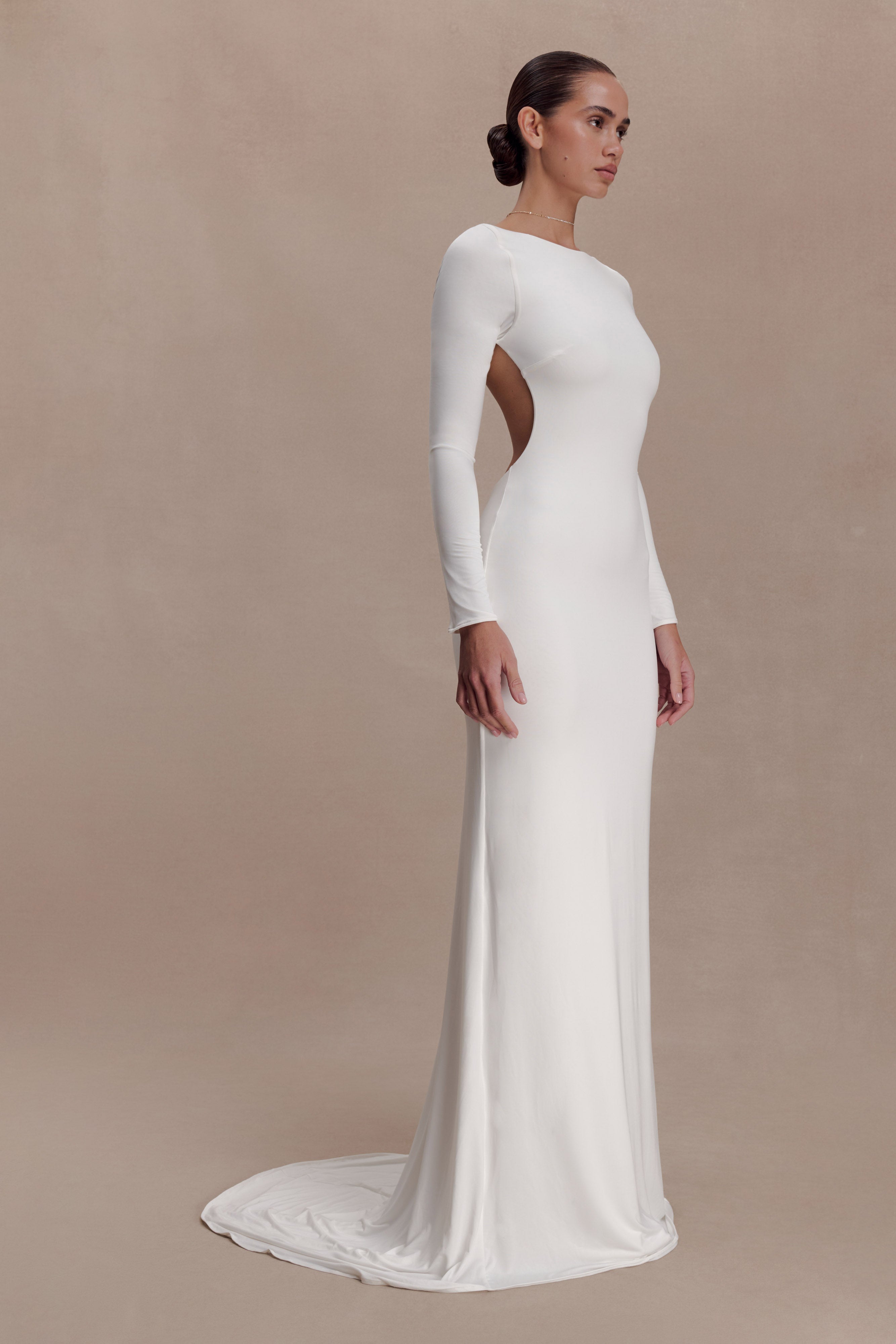 Marlene Slinky Low Back Maxi Dress - White - Image 5