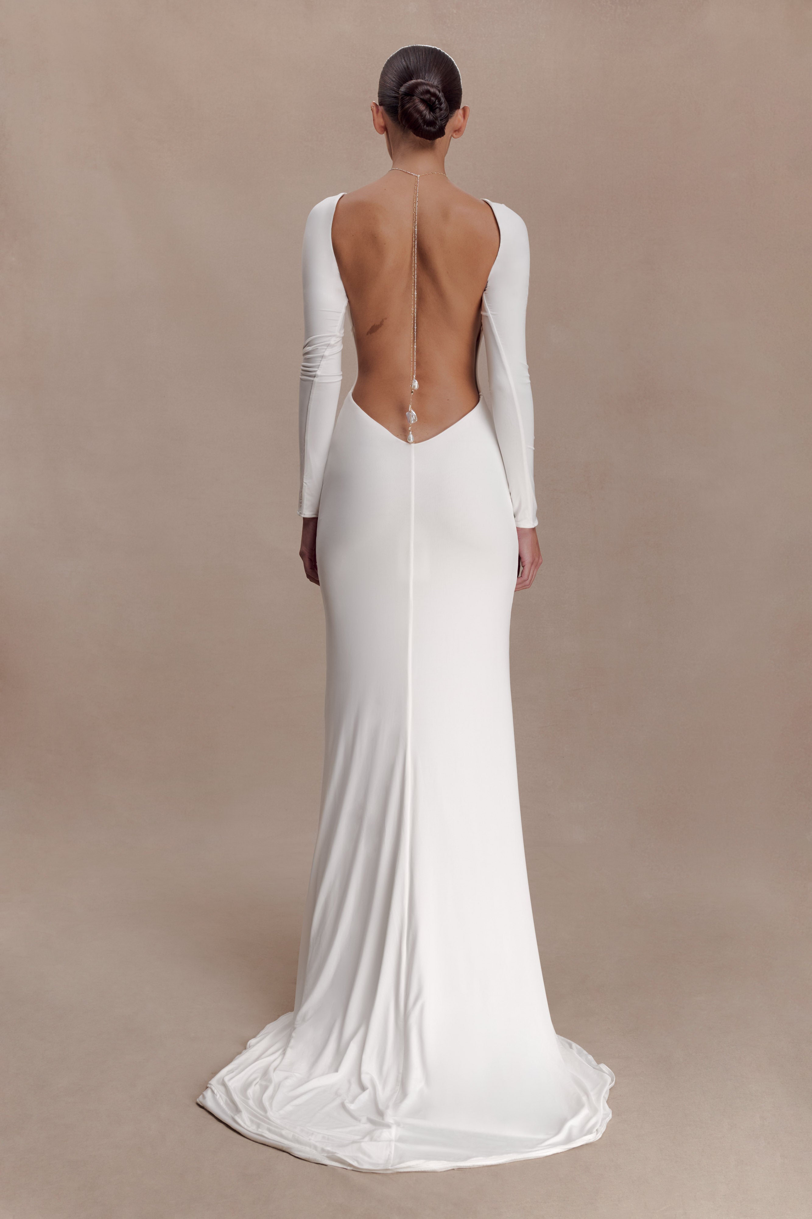 Marlene Slinky Low Back Maxi Dress - White - Image 4