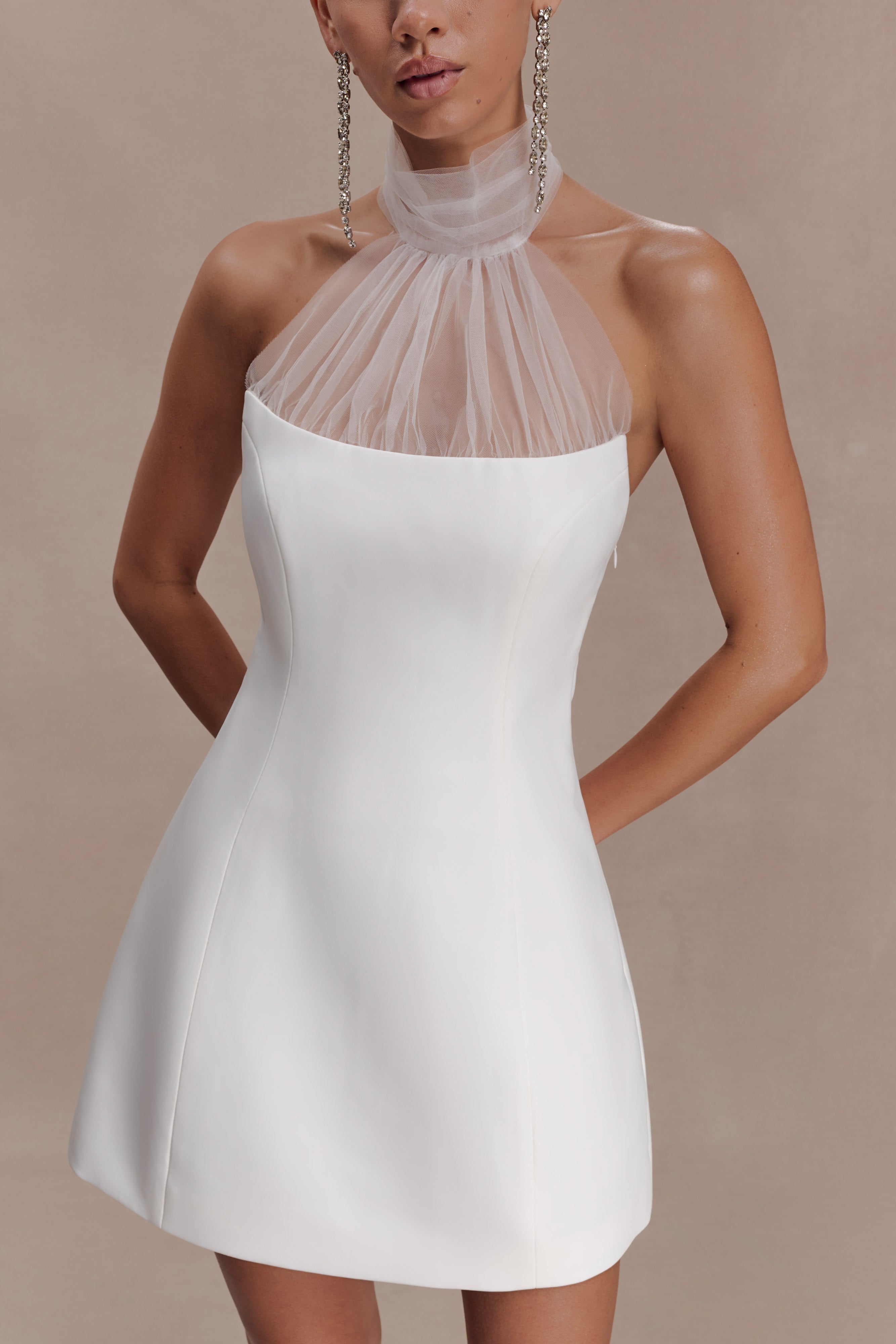 Riley Halter Suiting Mini Dress - Ivory - Image 7