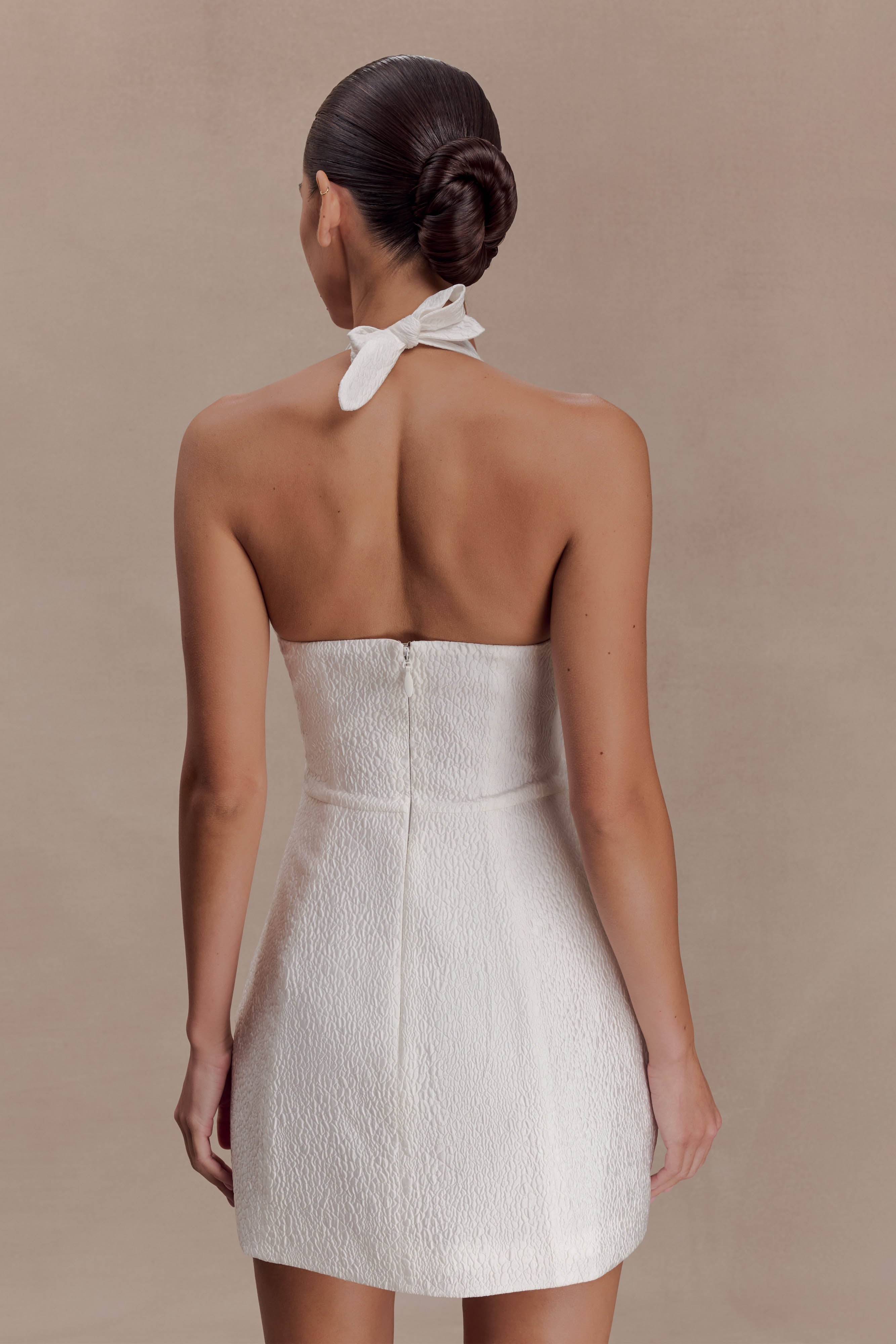 Ella Bow Detail Halter Mini Dress - White - Image 2
