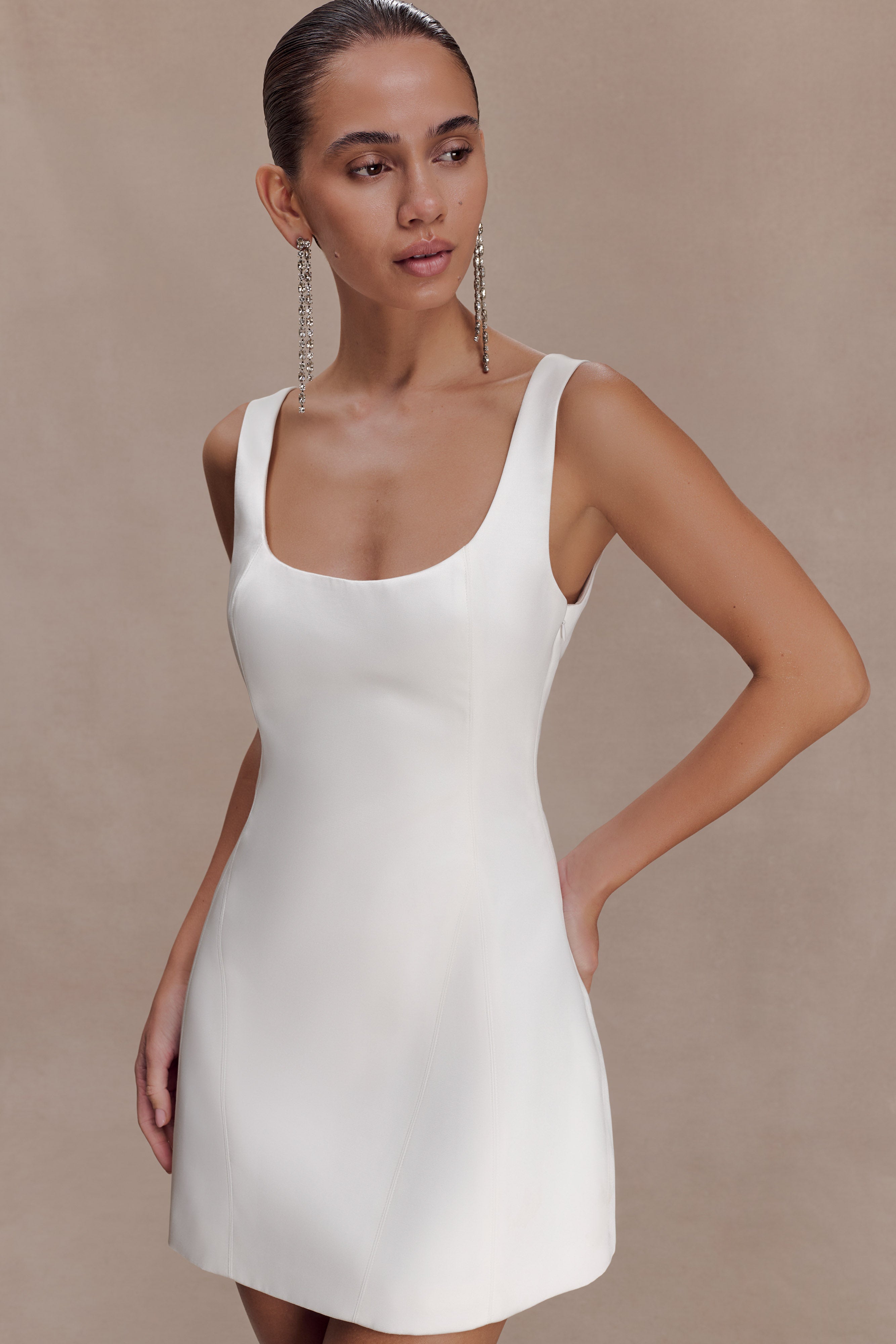 Beth Satin Mini Dress - White - Image 3