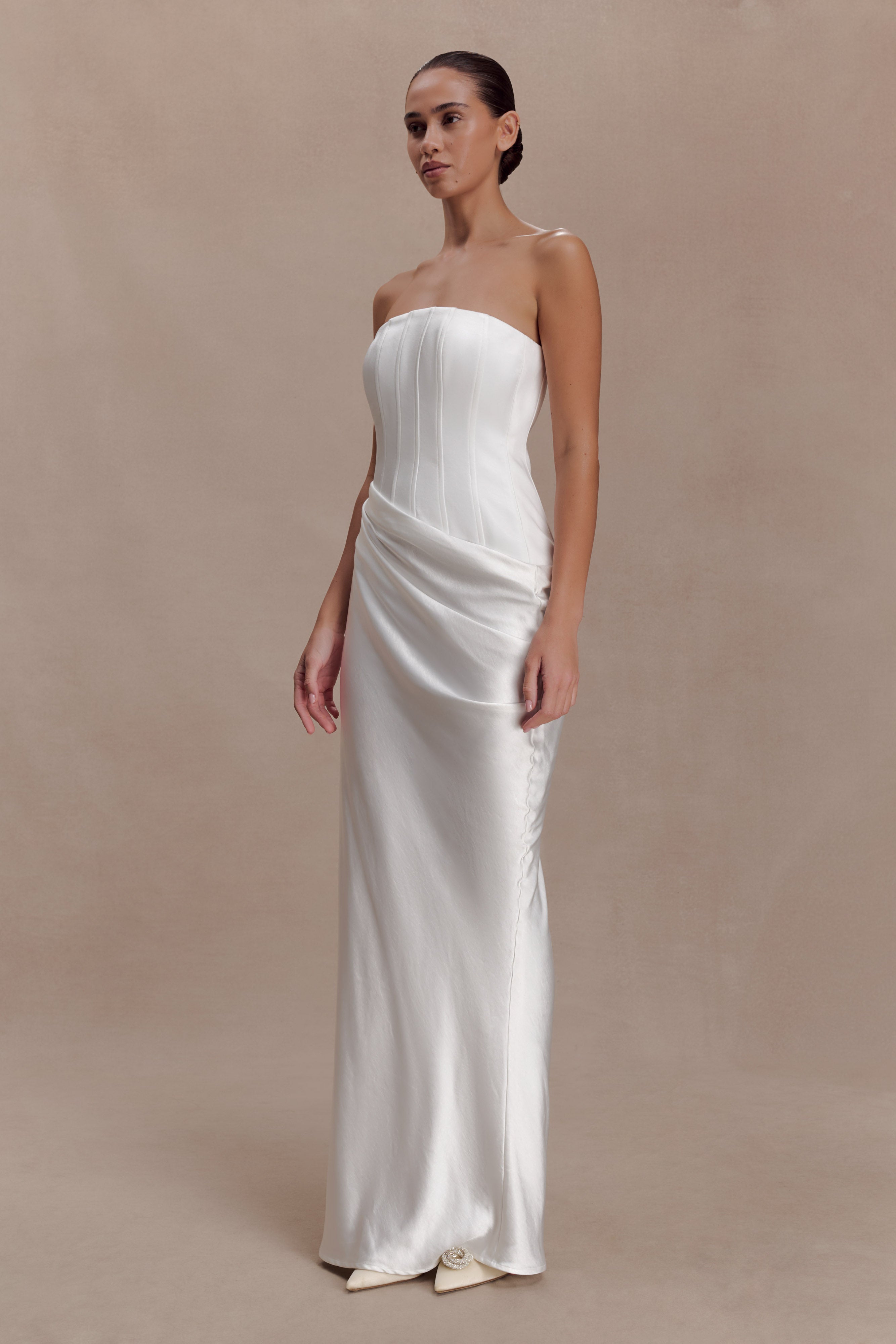 Grace Strapless Draped Waist Maxi Dress - Ivory - Image 5