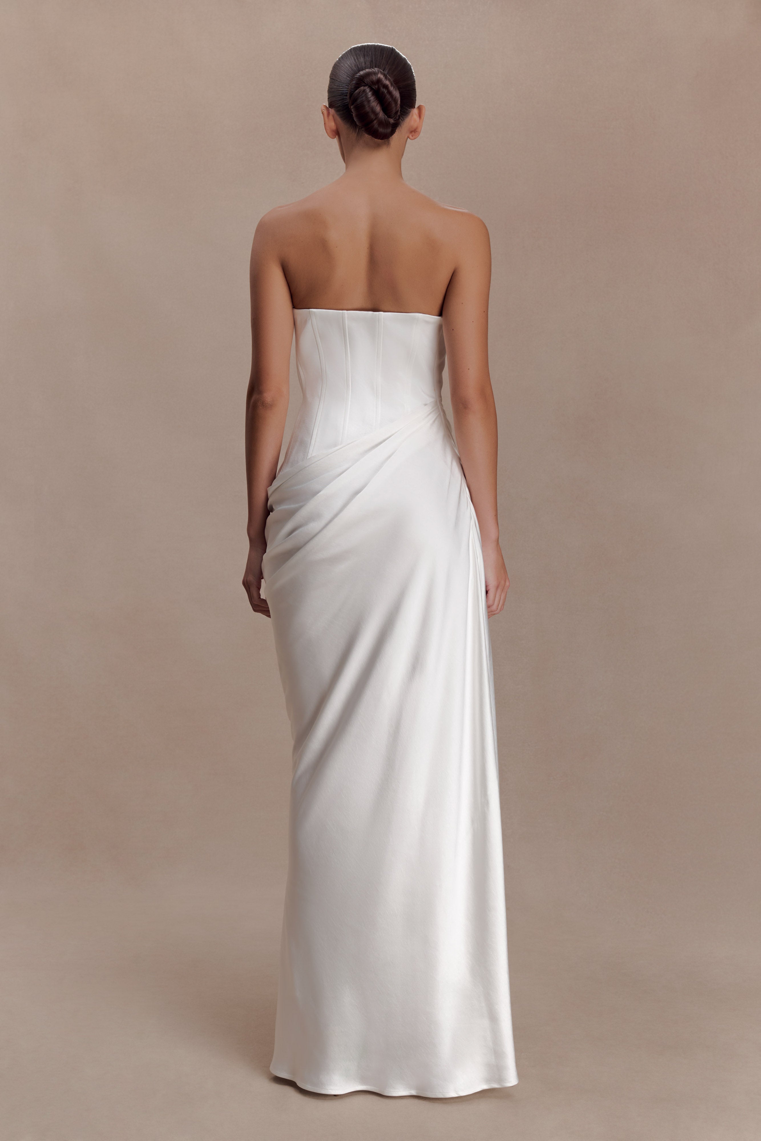 Grace Strapless Draped Waist Maxi Dress - Ivory - Image 4