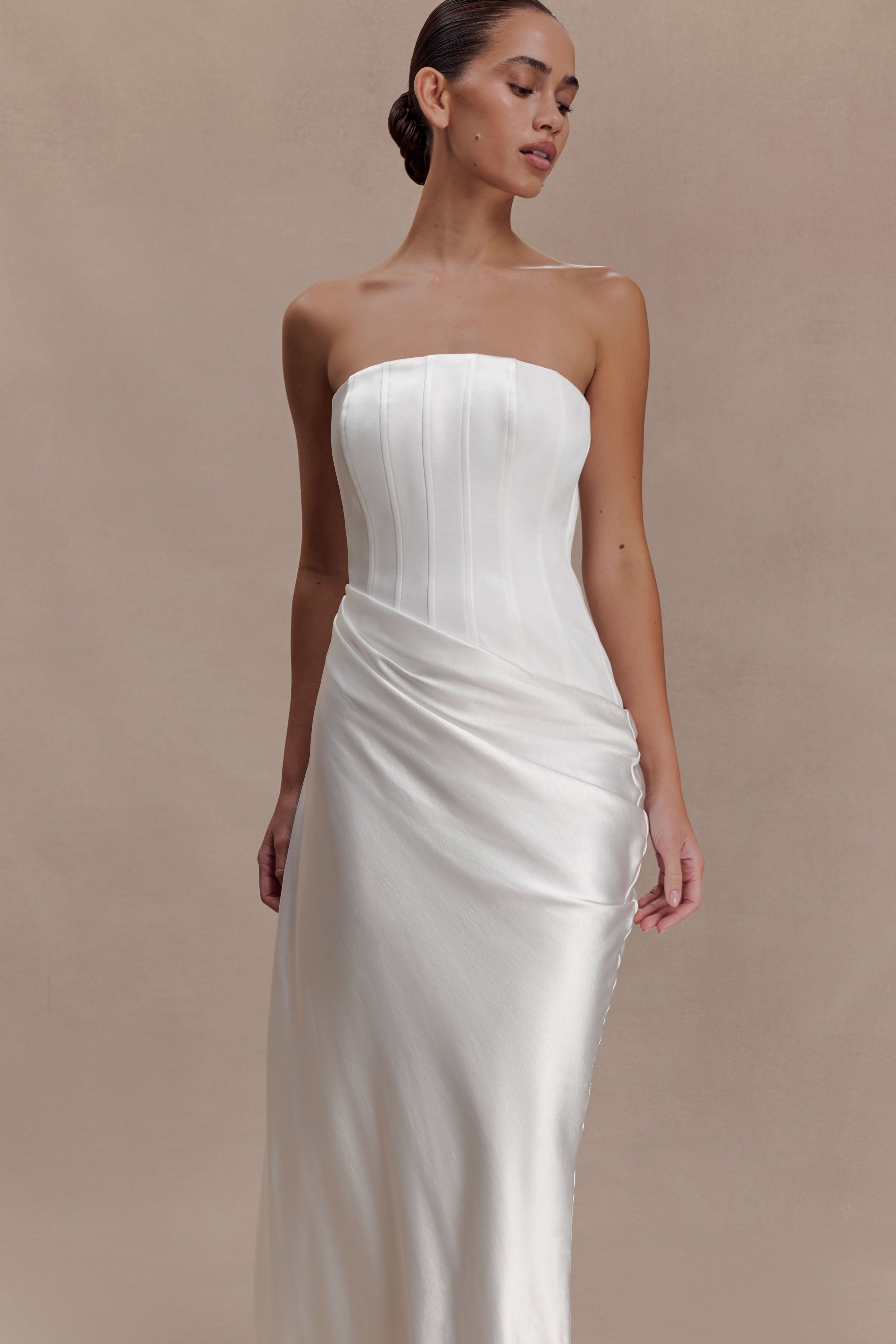 Grace Strapless Draped Waist Maxi Dress - Ivory - Image 8