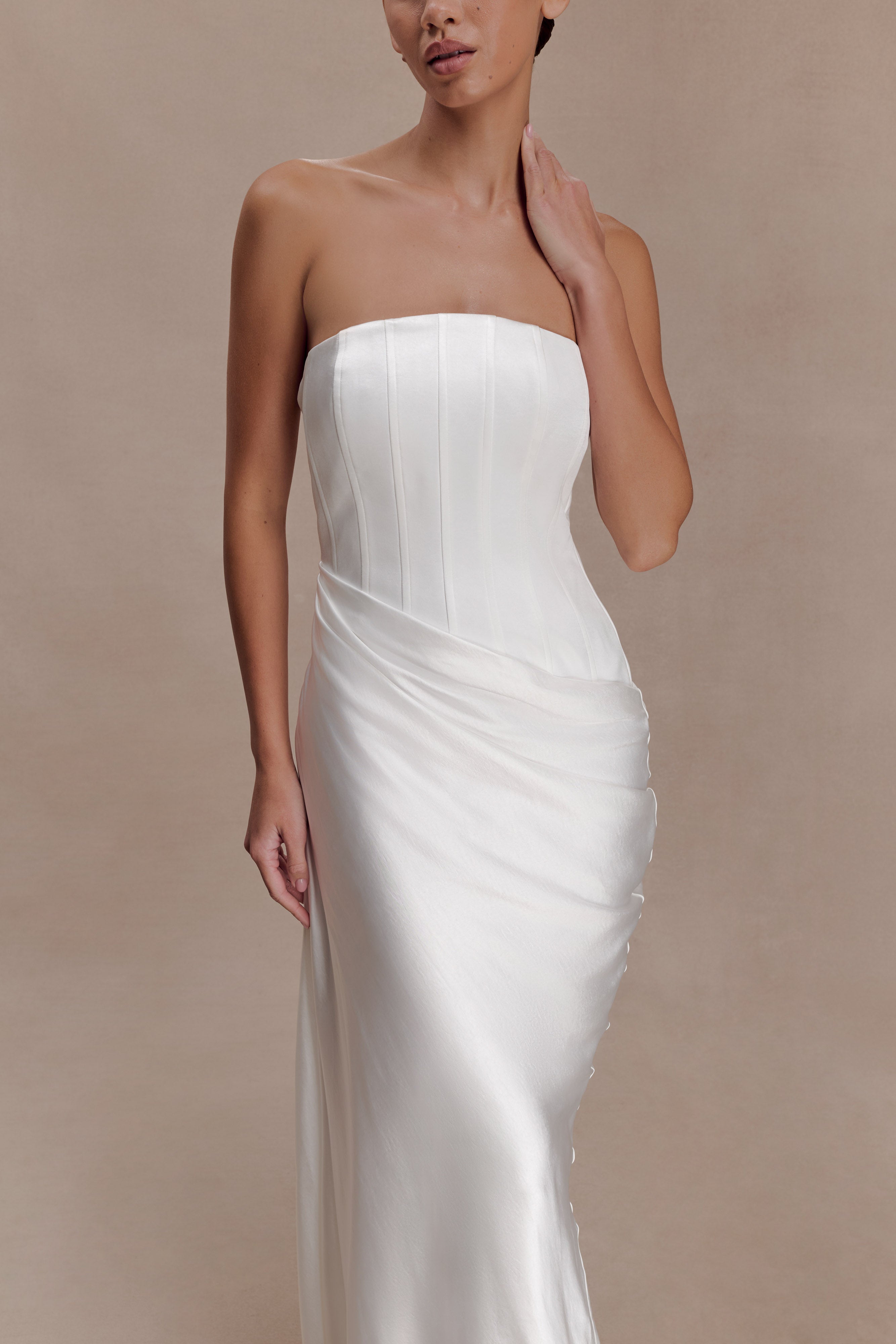 Grace Strapless Draped Waist Maxi Dress - Ivory - Image 3