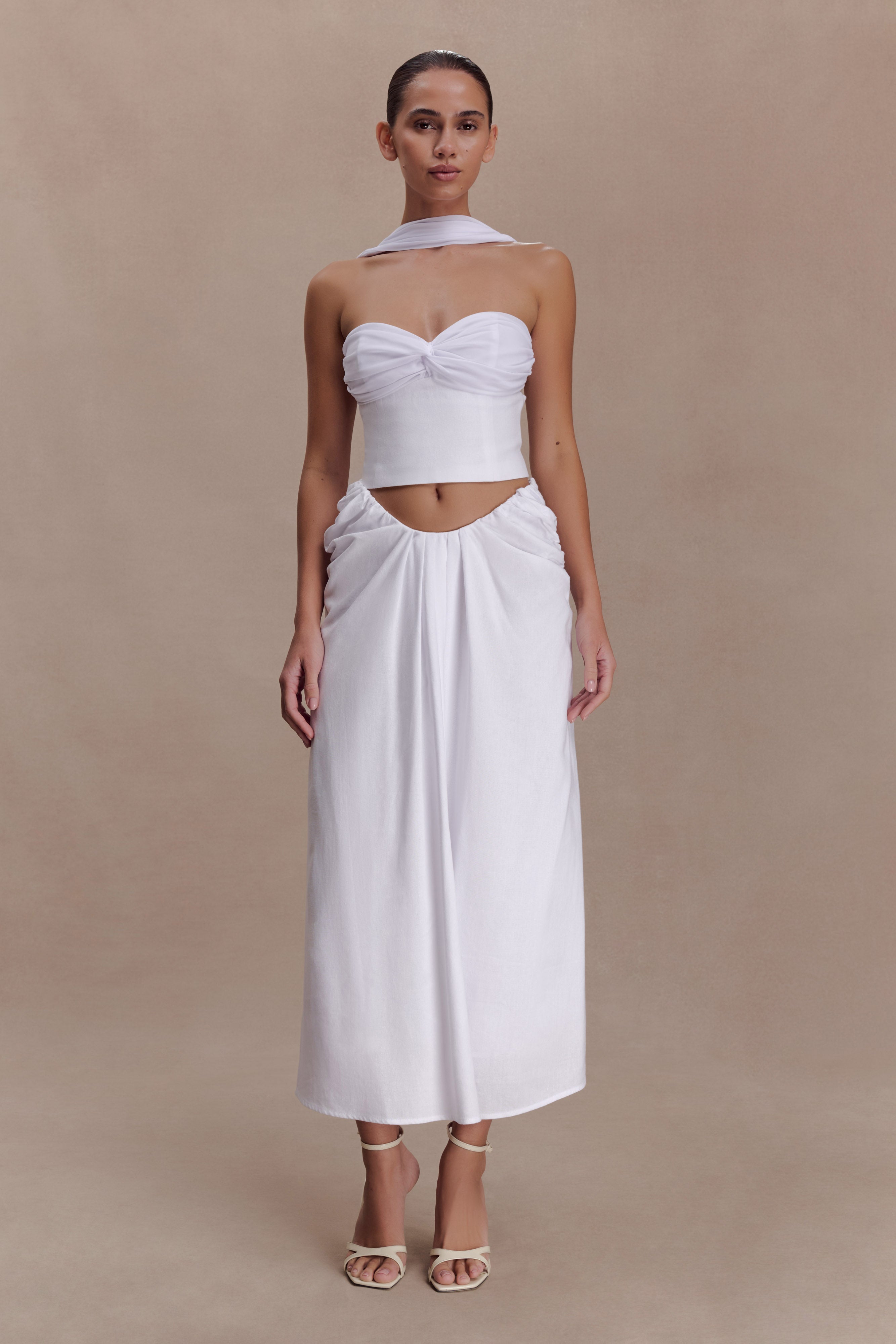 Talia Chiffon And Linen Halter Top - White - Image 8