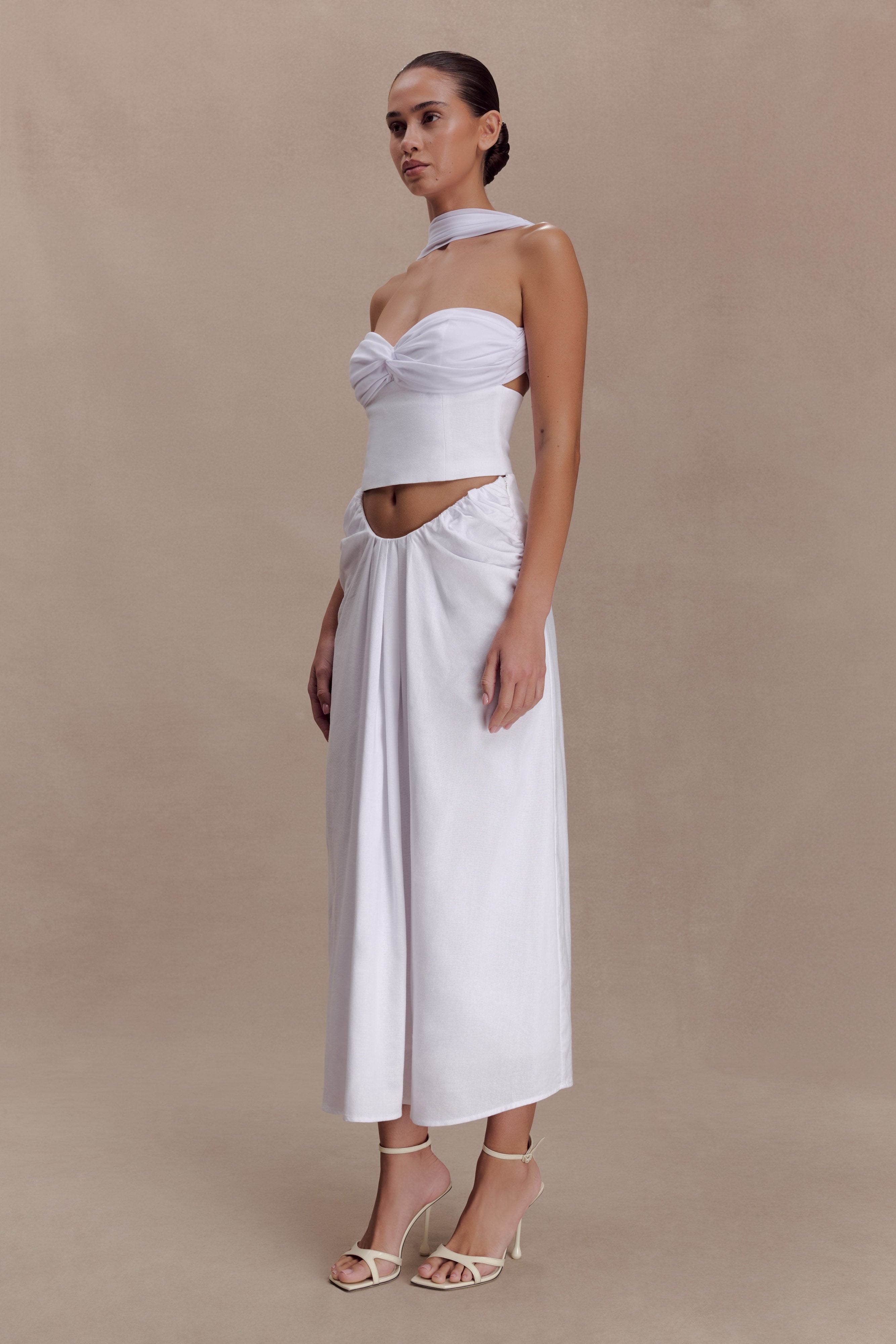 Talia Chiffon And Linen Halter Top - White - Image 7