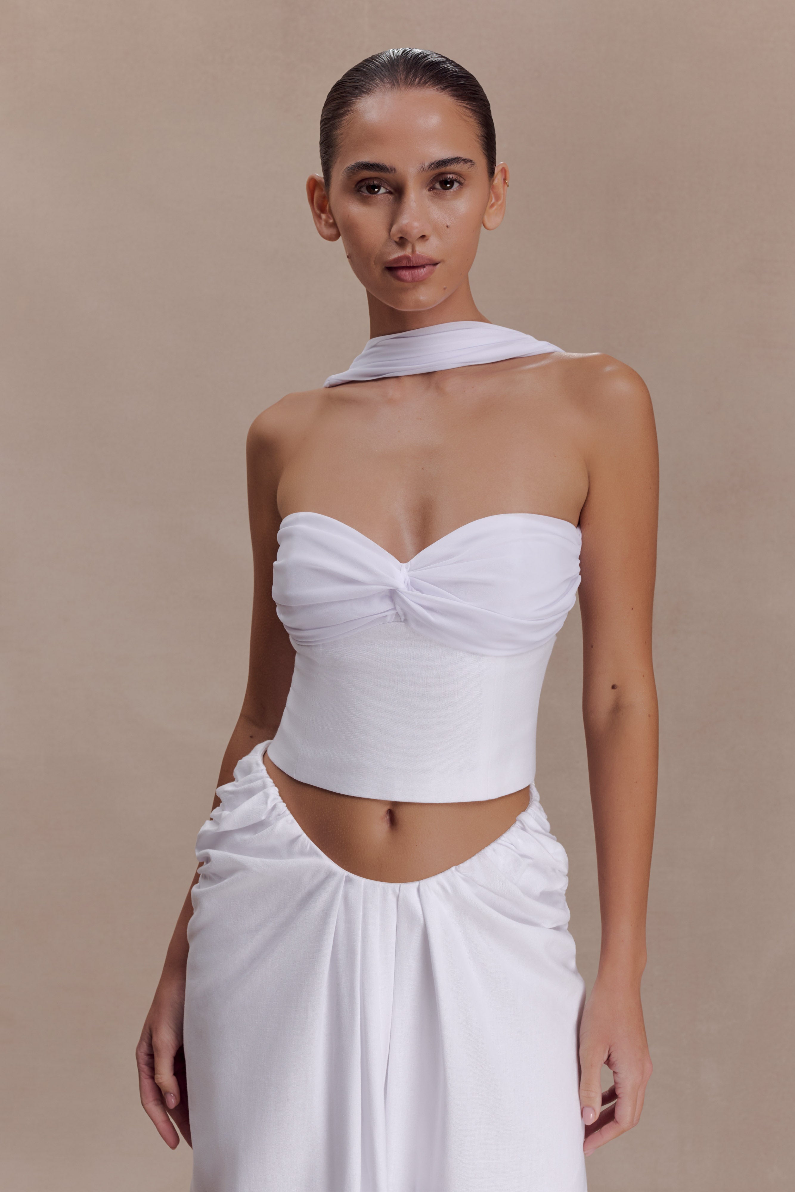 Talia Chiffon And Linen Halter Top - White - Image 4