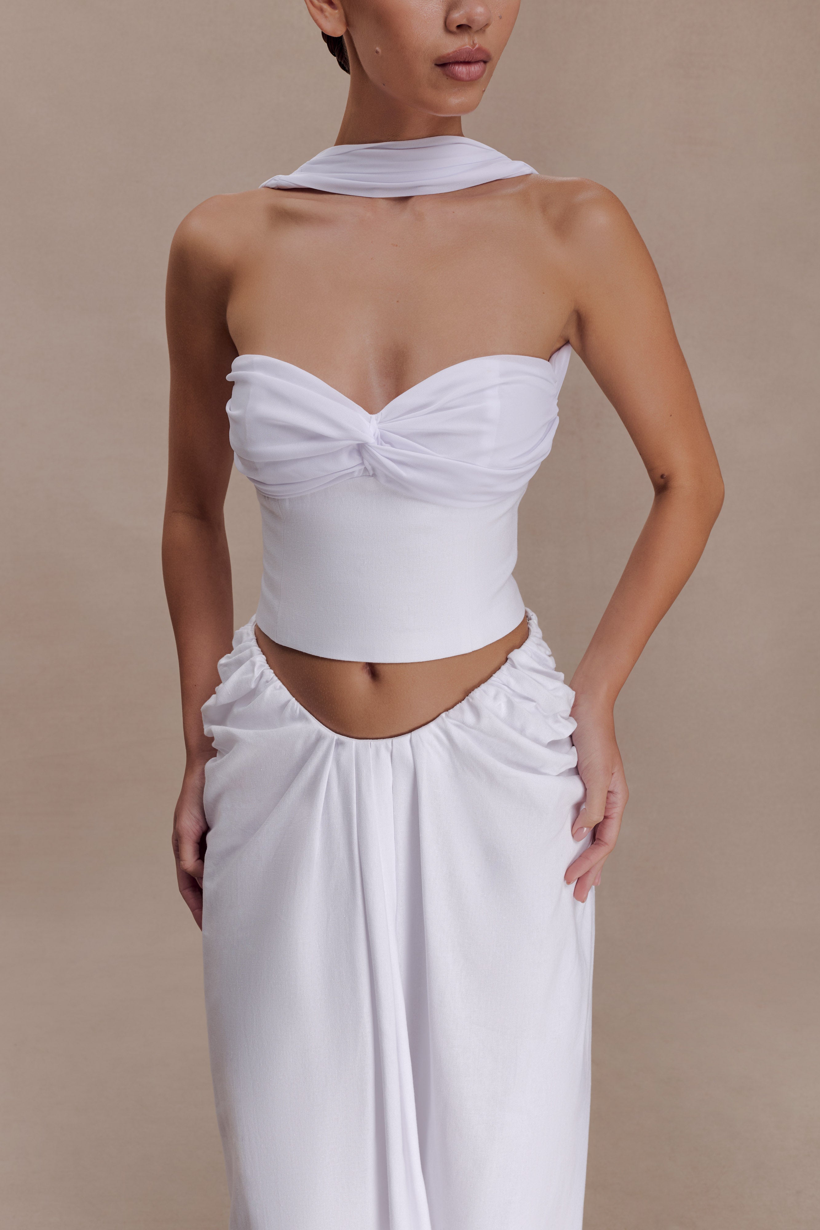Talia Chiffon And Linen Halter Top - White - Image 6