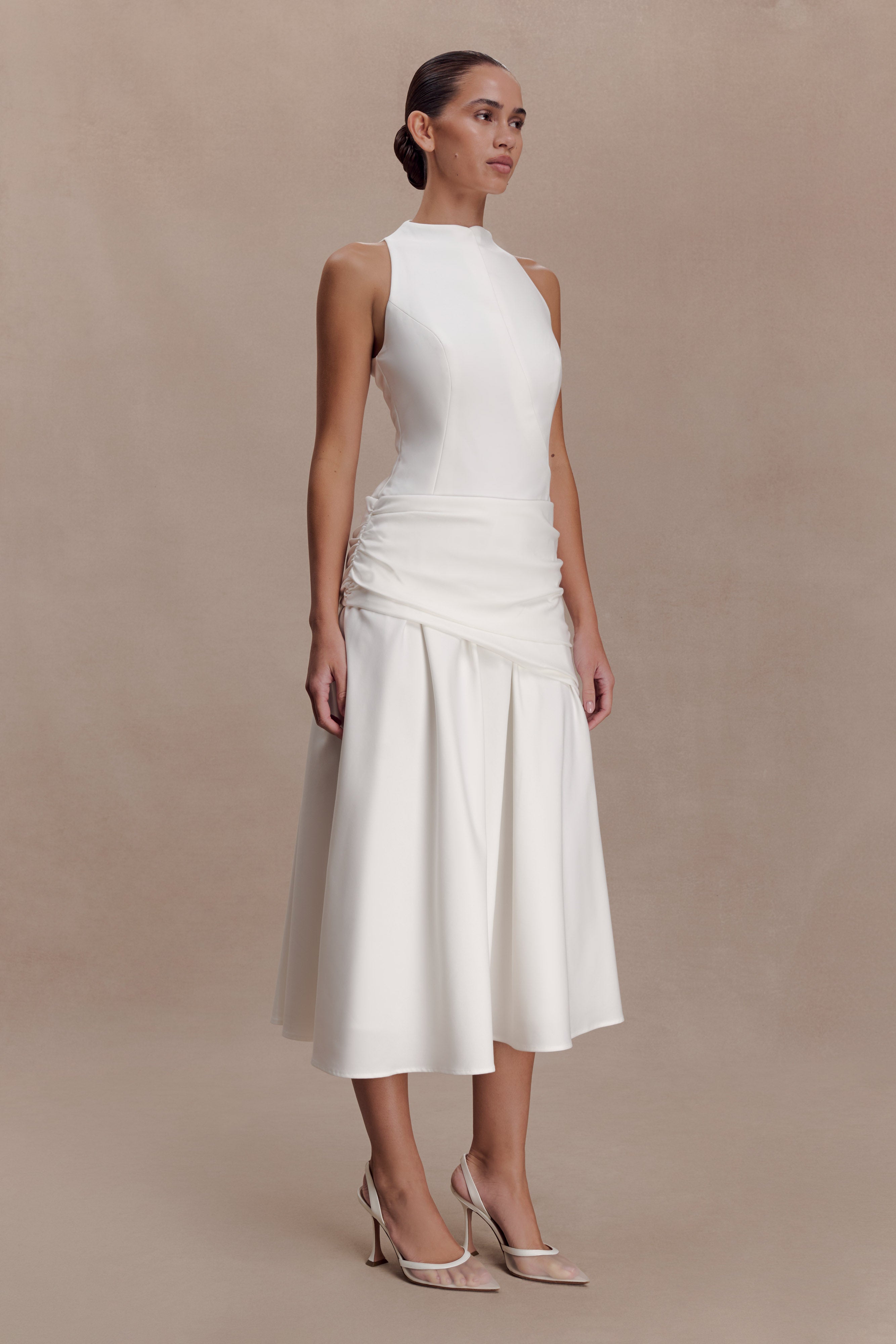 Emily Wrapped Waist Midi Dress - White - Image 4
