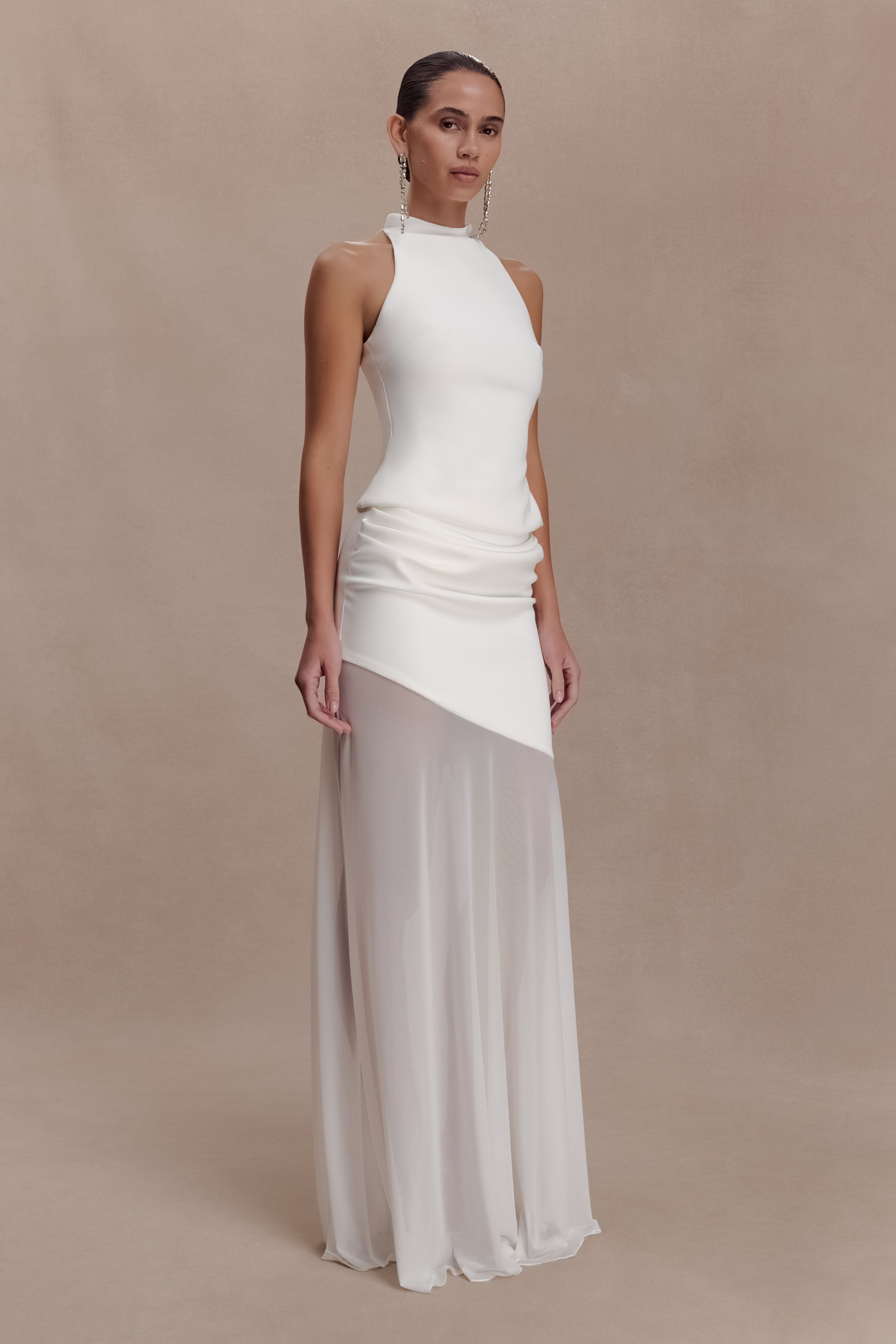 Portia Scuba And Mesh Maxi Skirt - White - Image 4