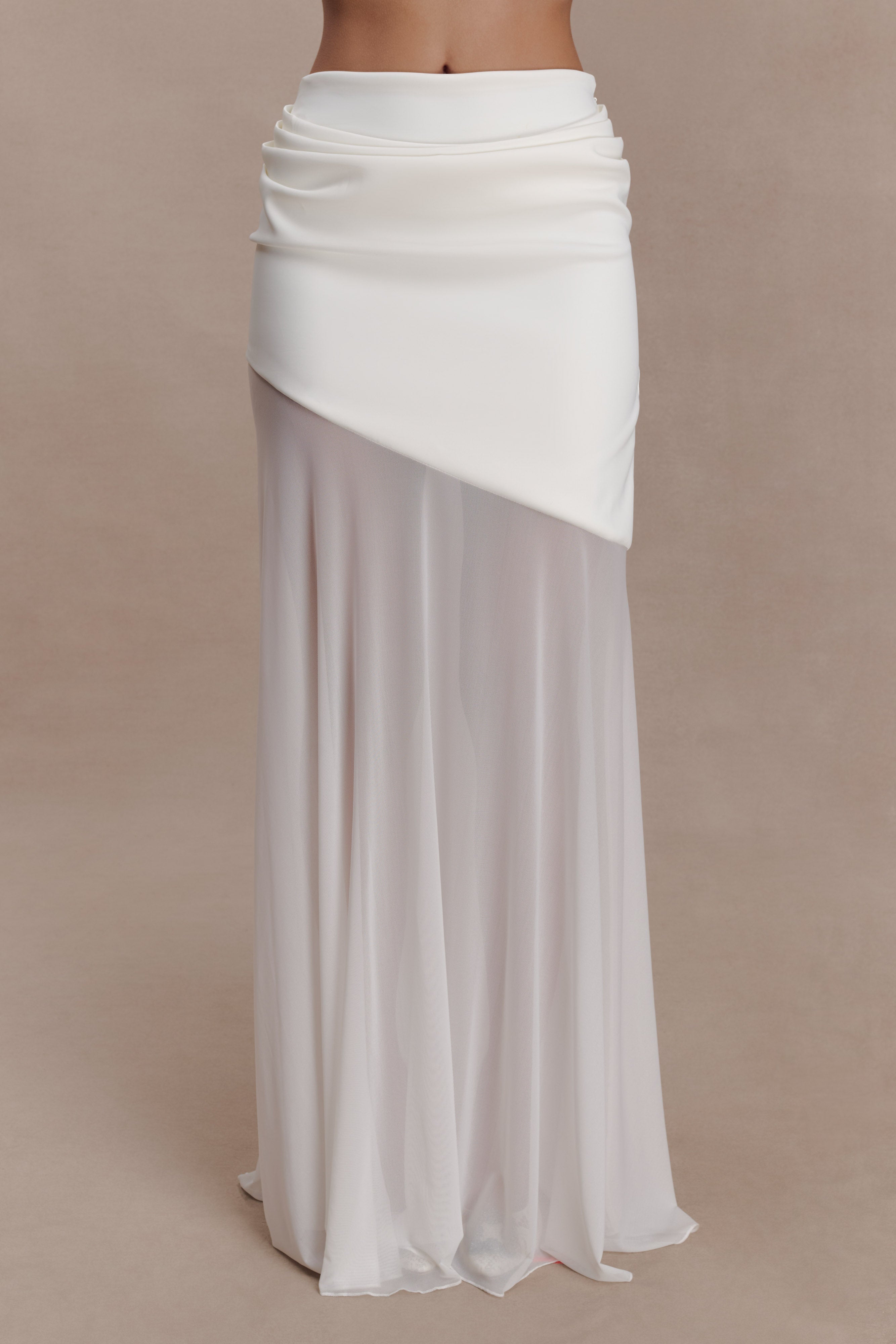 Portia Scuba And Mesh Maxi Skirt - White - Image 6