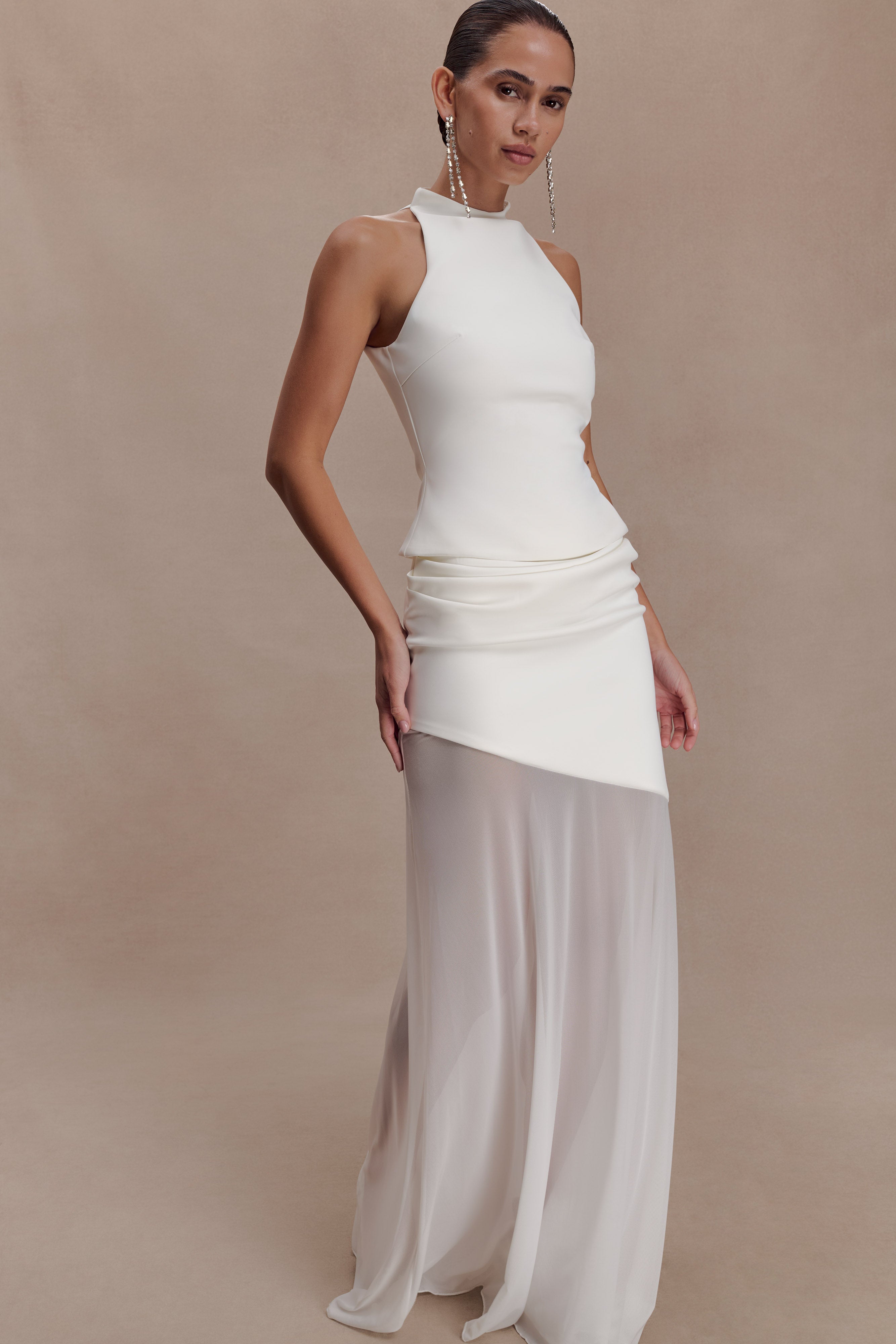 Portia Scuba And Mesh Maxi Skirt - White - Image 3