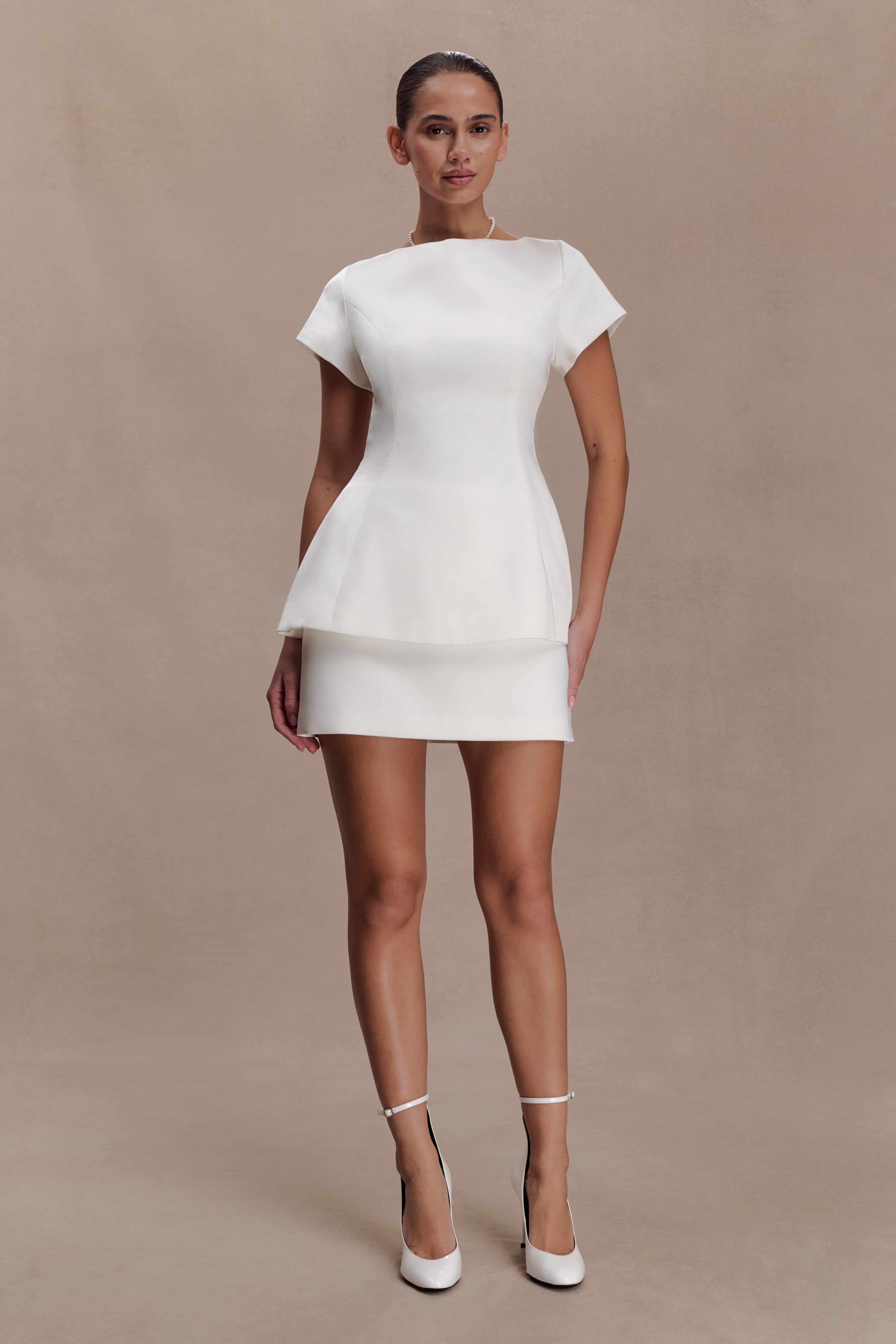 Adeline Short Sleeve Satin Top - White - Image 7