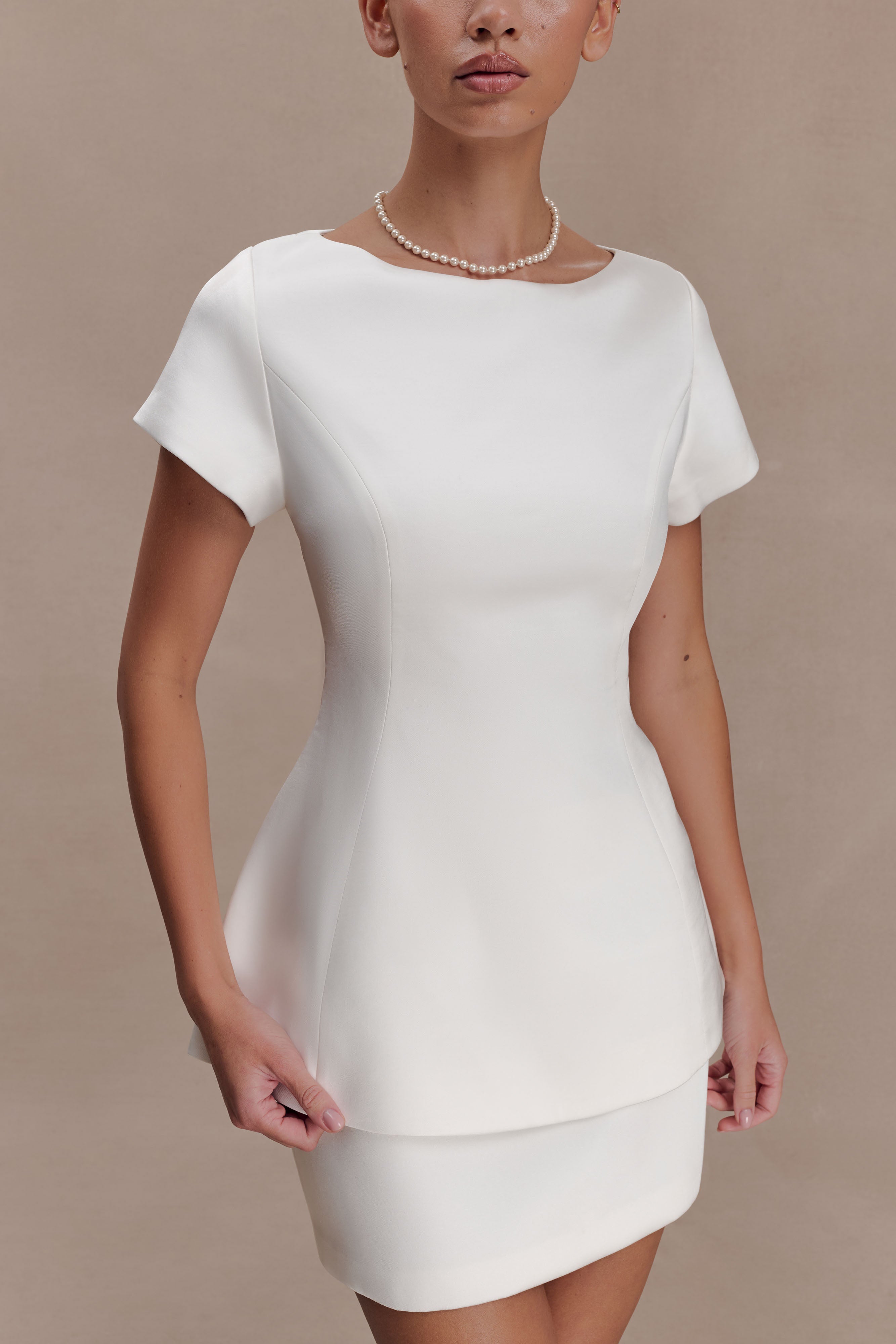 Adeline Short Sleeve Satin Top - White - Image 3