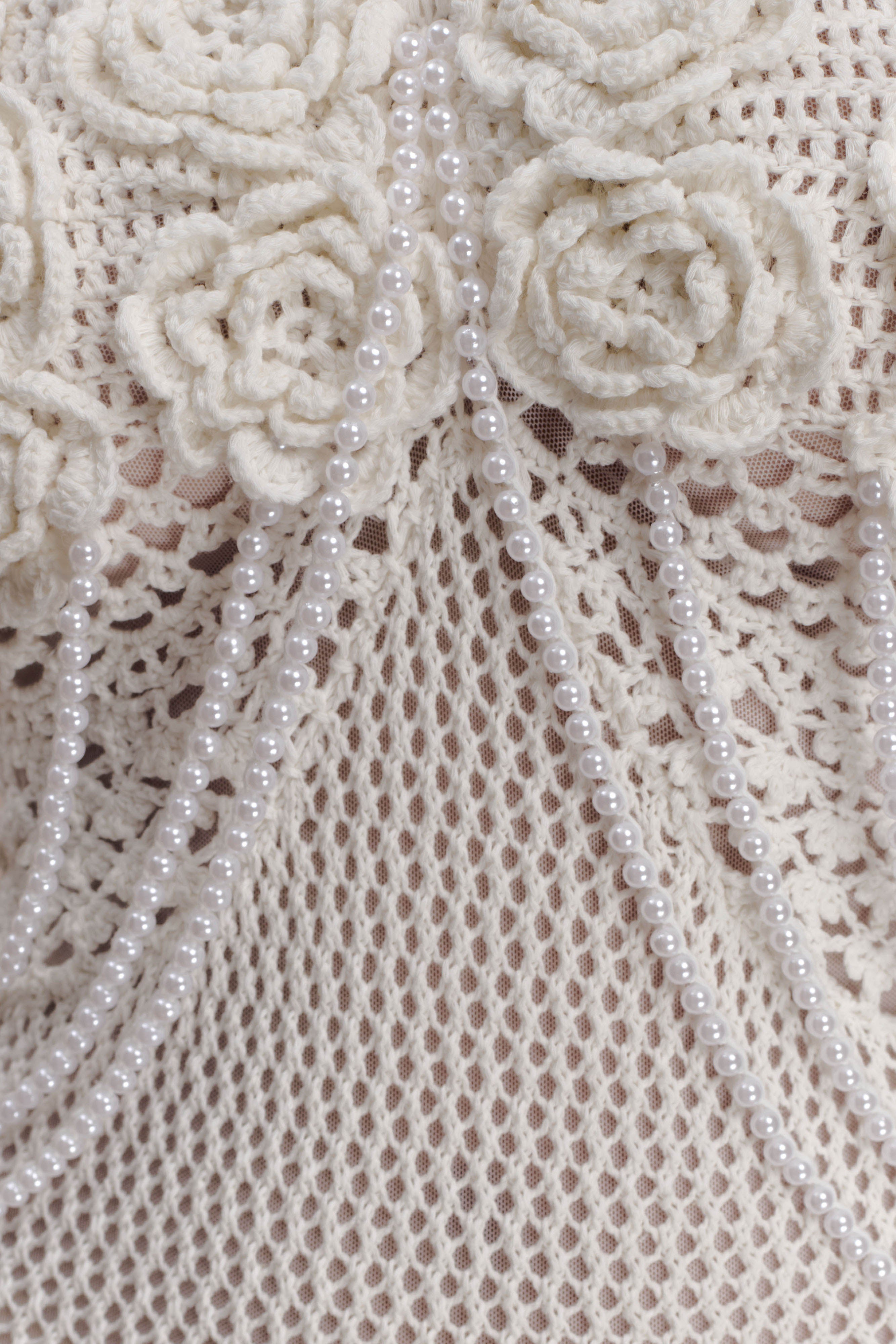 Samantha Crochet Midi Dress With Flowers - Ivory - Image 5