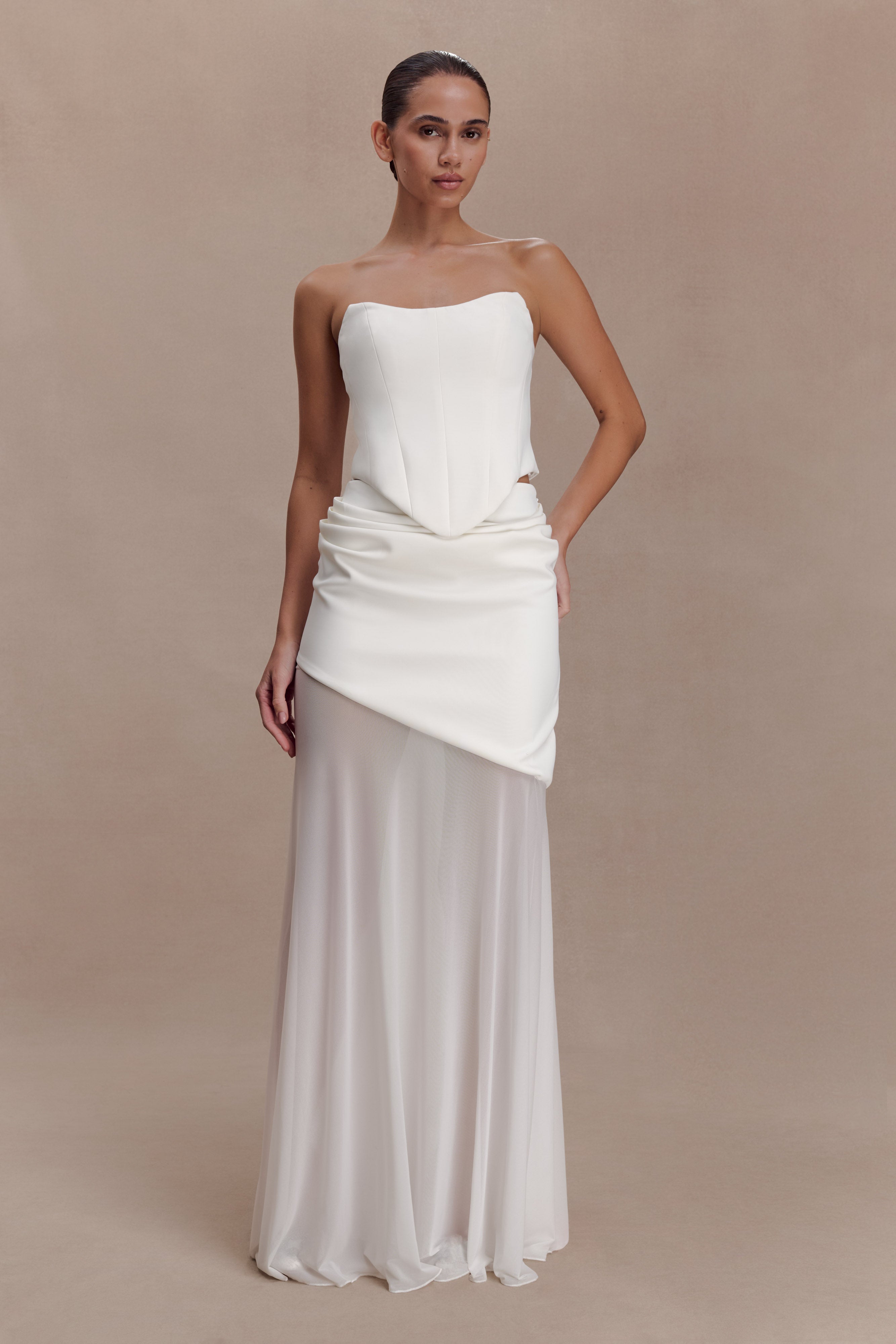 Karina Strapless Scuba Corset - White - Image 6