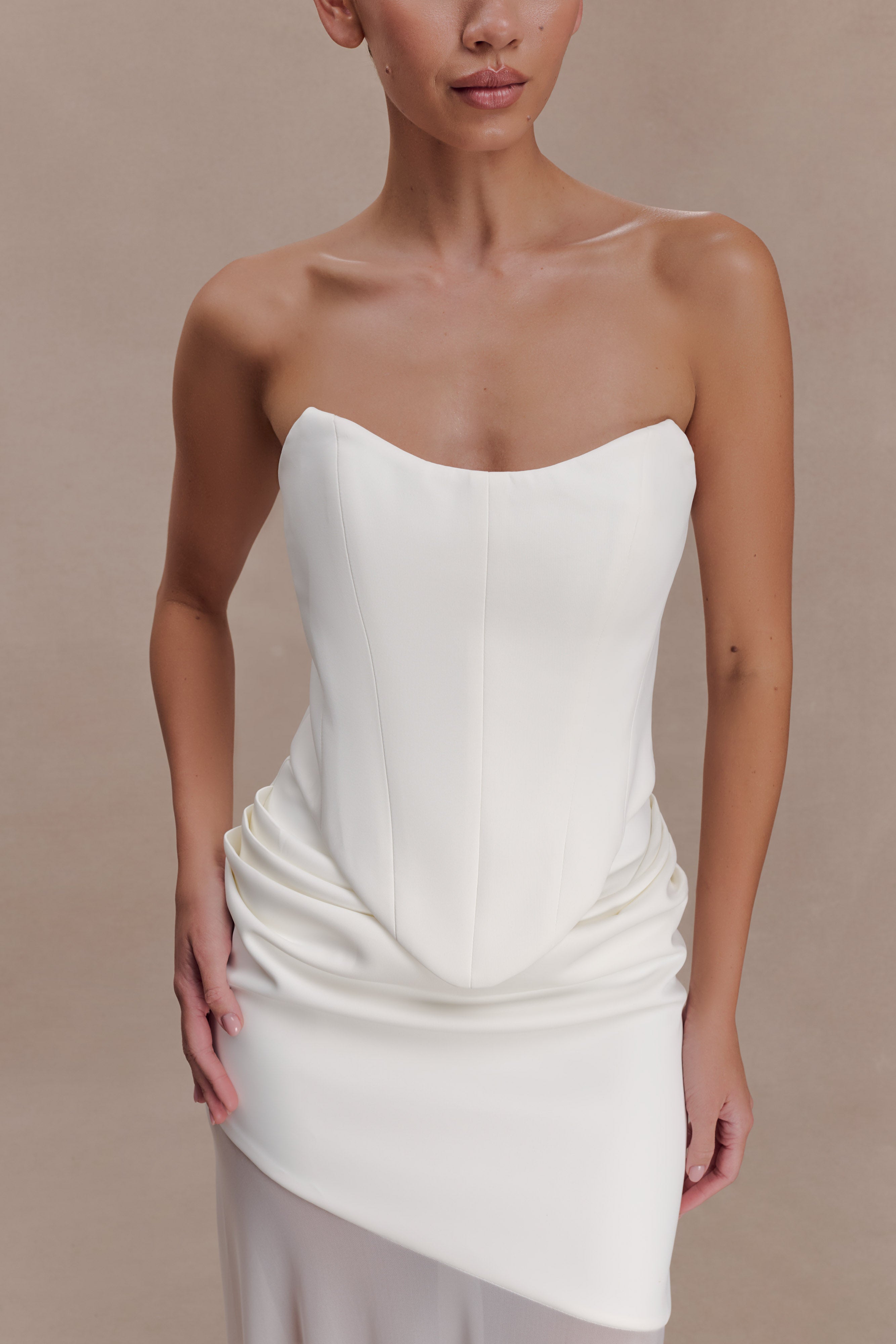 Karina Strapless Scuba Corset - White - Image 3