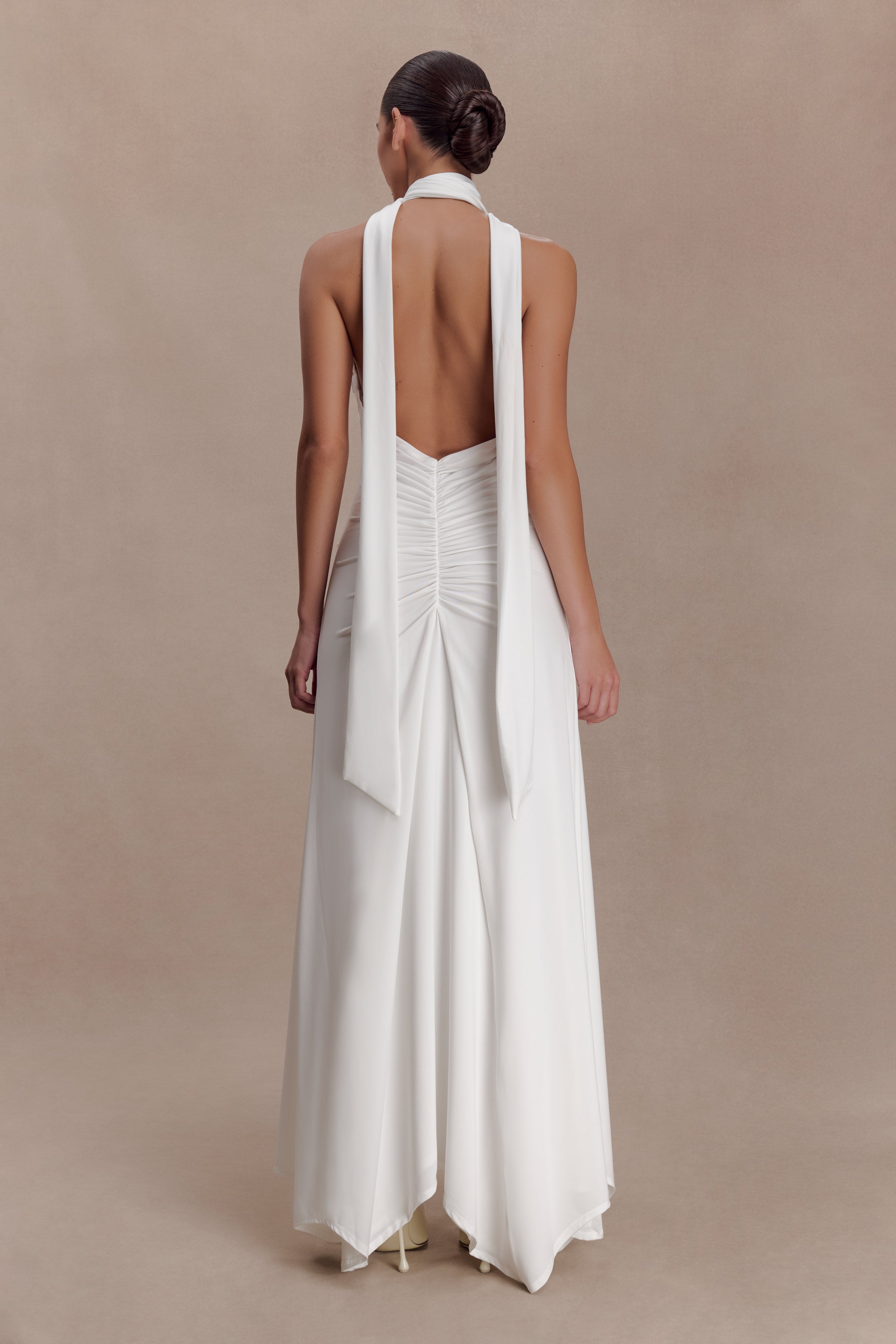 Juliet Slinky Maxi Dress With Scarf - White - Image 2