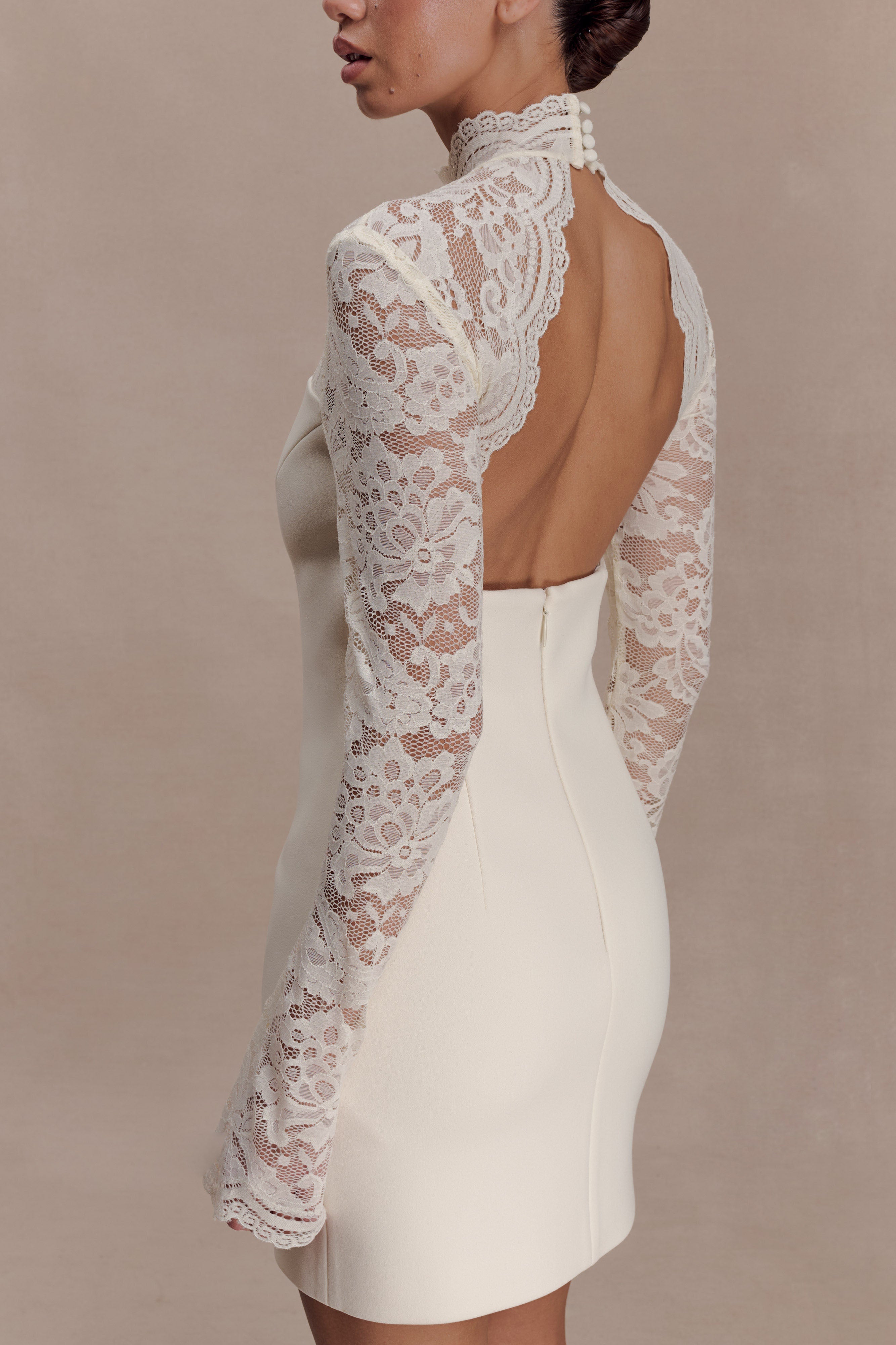 Aurelie Long Sleeve Lace Mini Dress - Ivory - Image 7