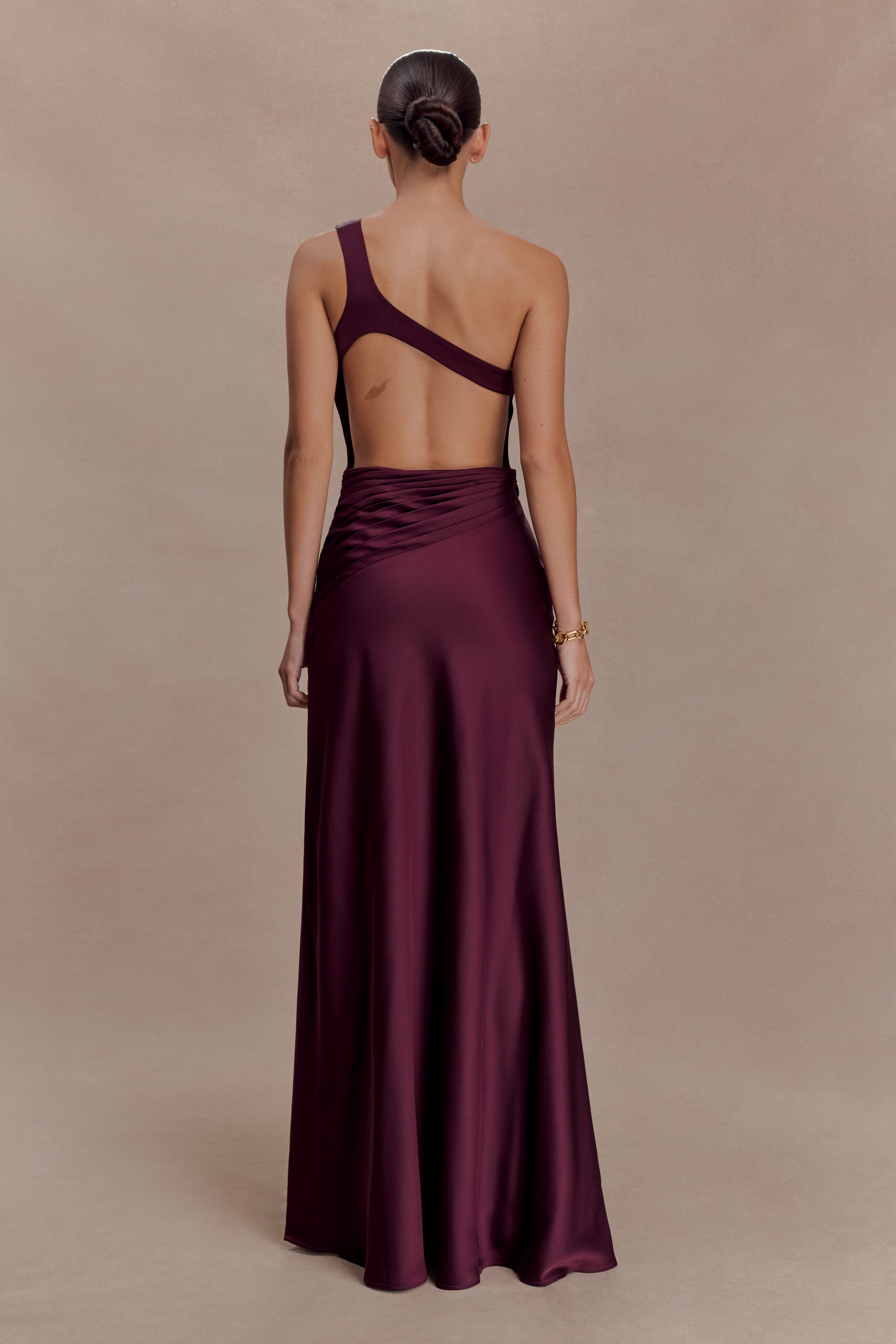 Lyla Asymmetrical Satin Maxi Dress - Plum - Image 2