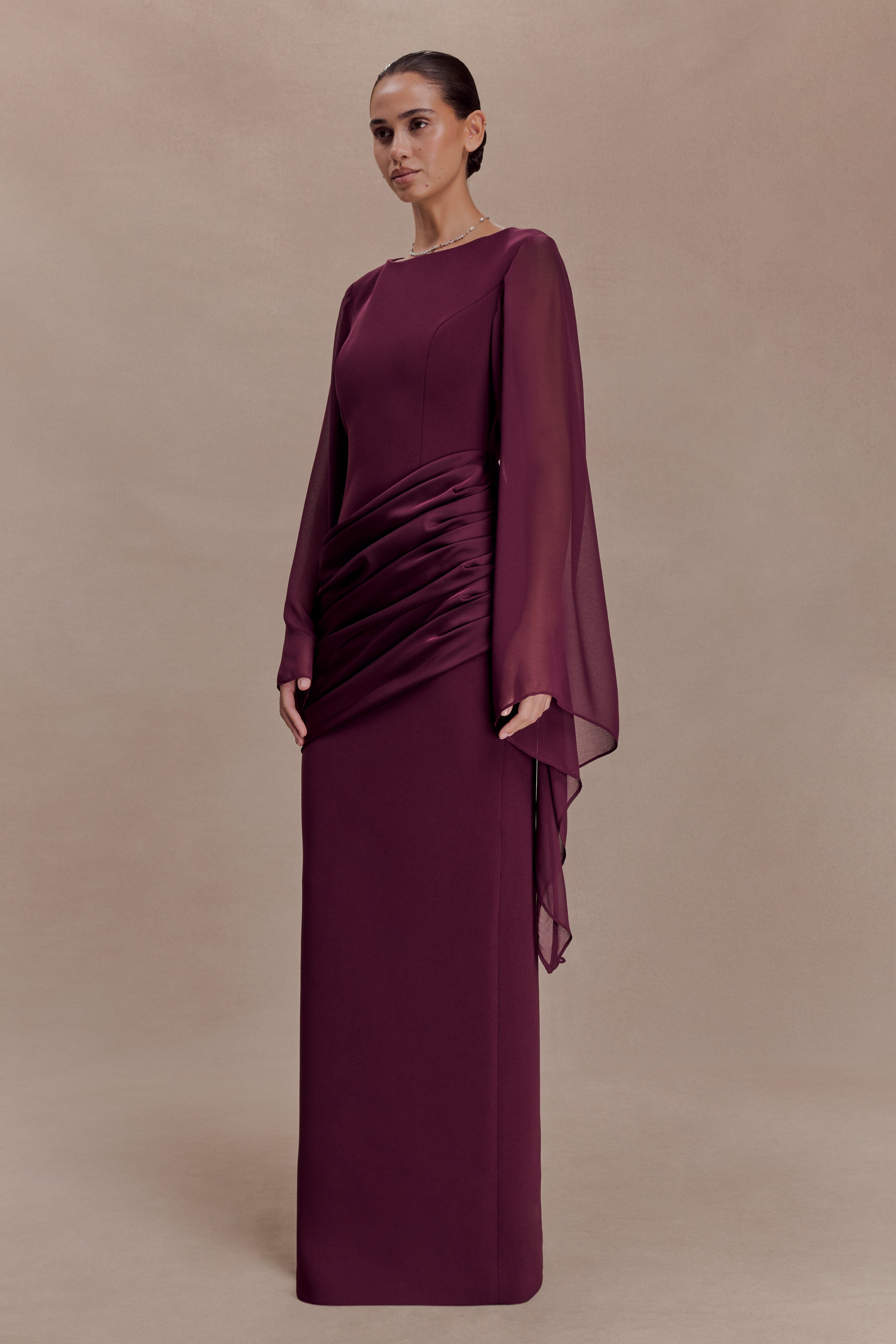 Samantha Waterfall Sleeves Maxi Dress - Wine - Image 4
