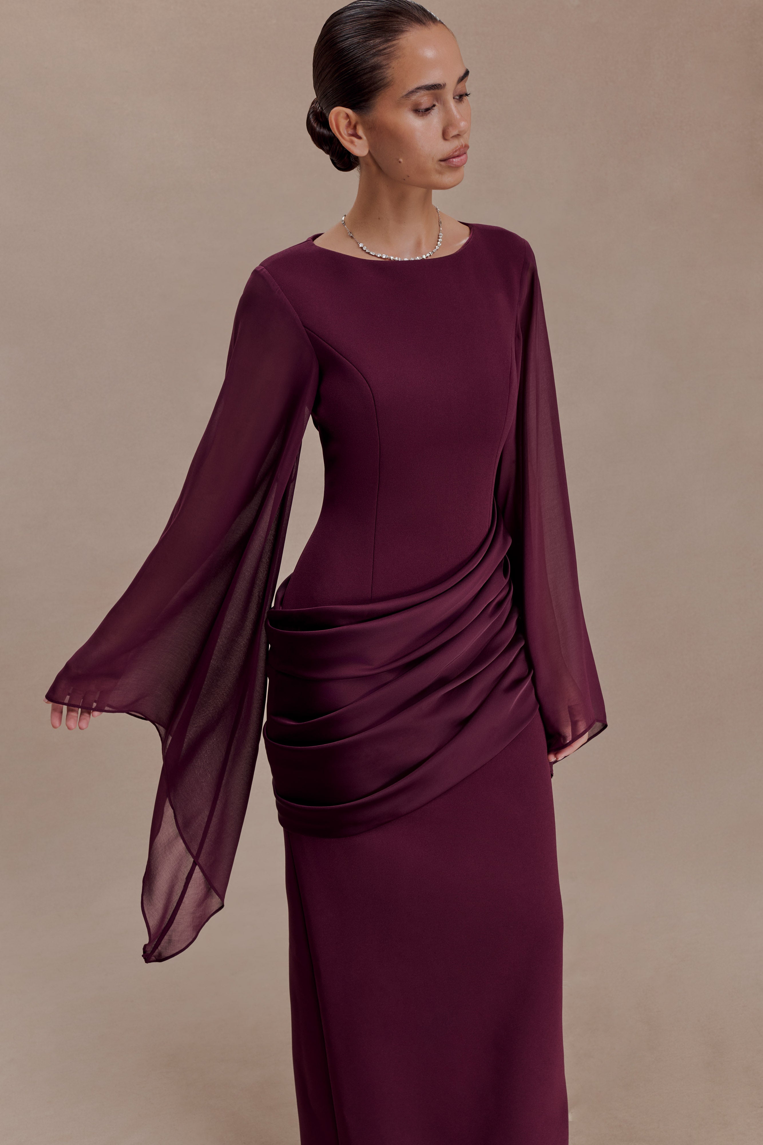 Samantha Waterfall Sleeves Maxi Dress - Wine - Image 3