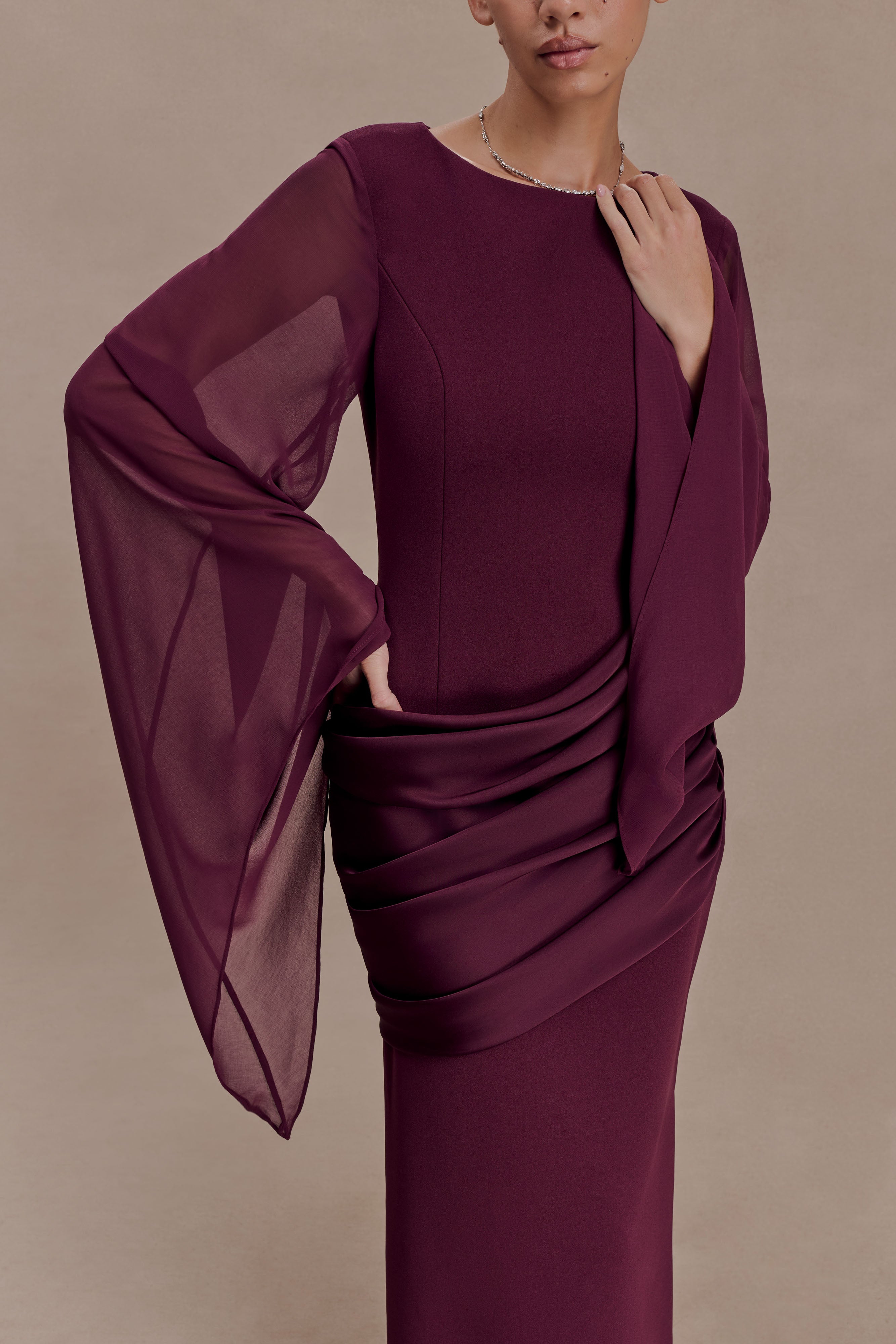 Samantha Waterfall Sleeves Maxi Dress - Wine - Image 5