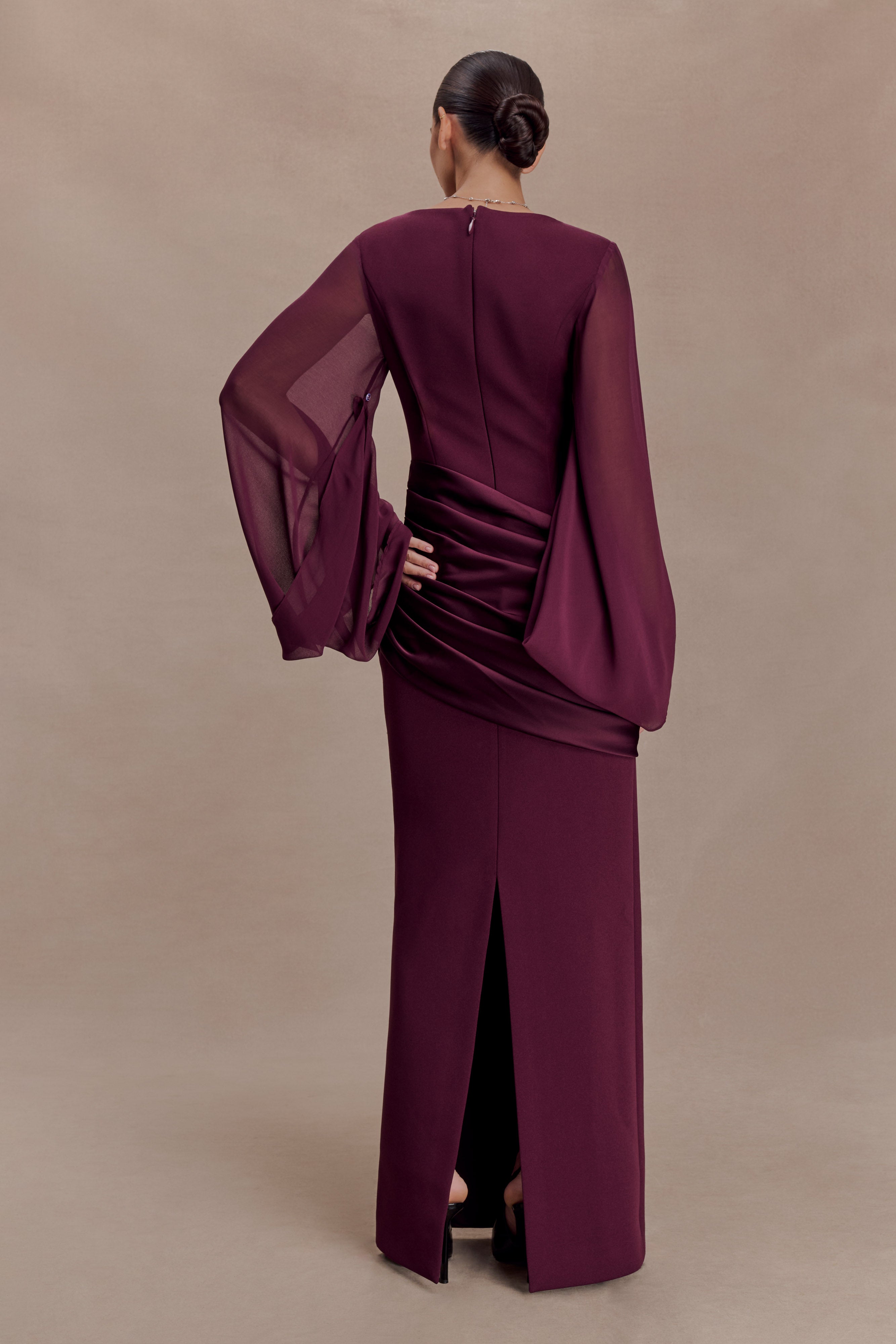Alternative view of Samantha Waterfall Sleeves Maxi Dress - Wine