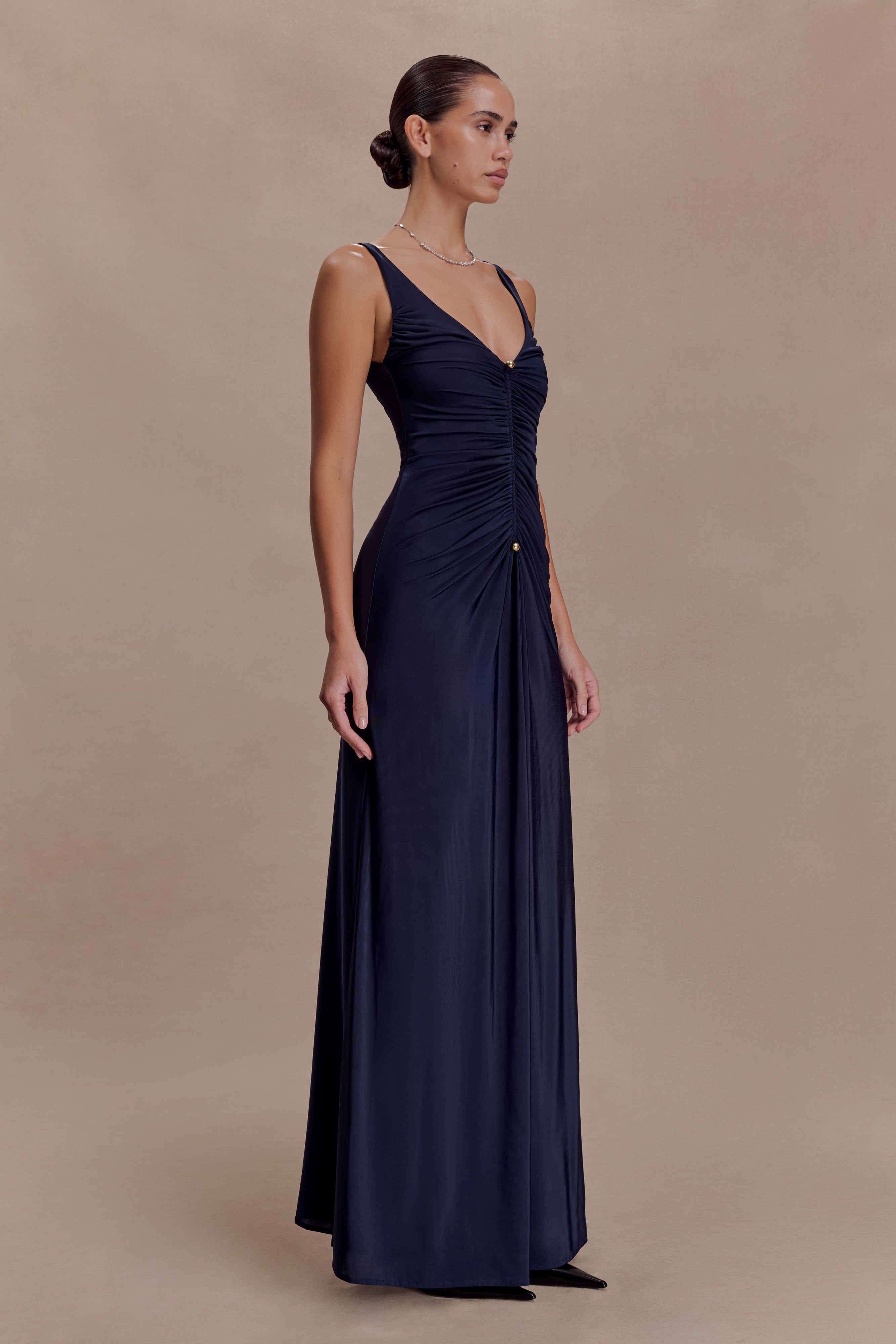 Perrie Slinky Ruched Maxi Dress - Ink Blue - Image 4