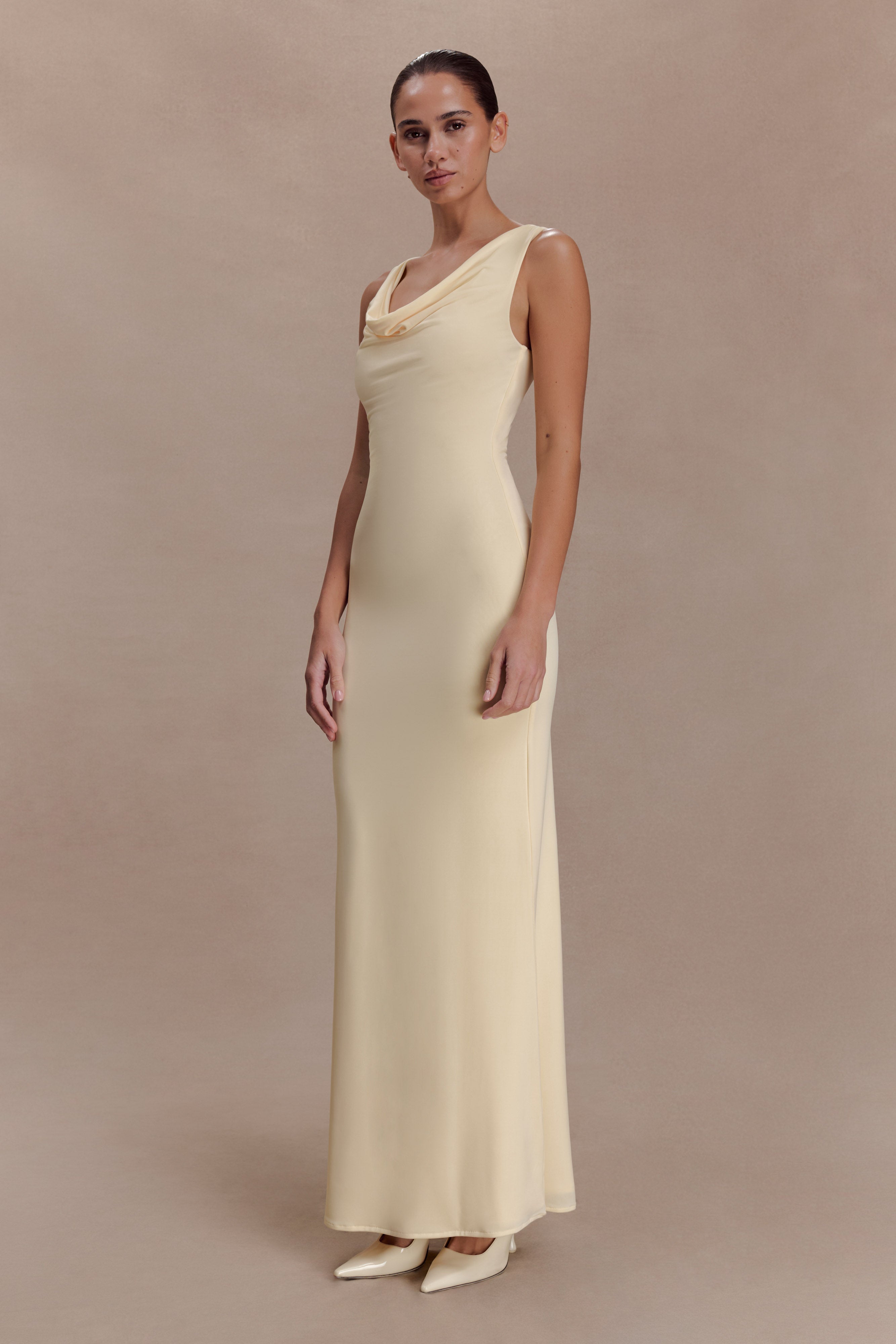 Marta Slinky Cowl Maxi Dress - Lemon - Image 4