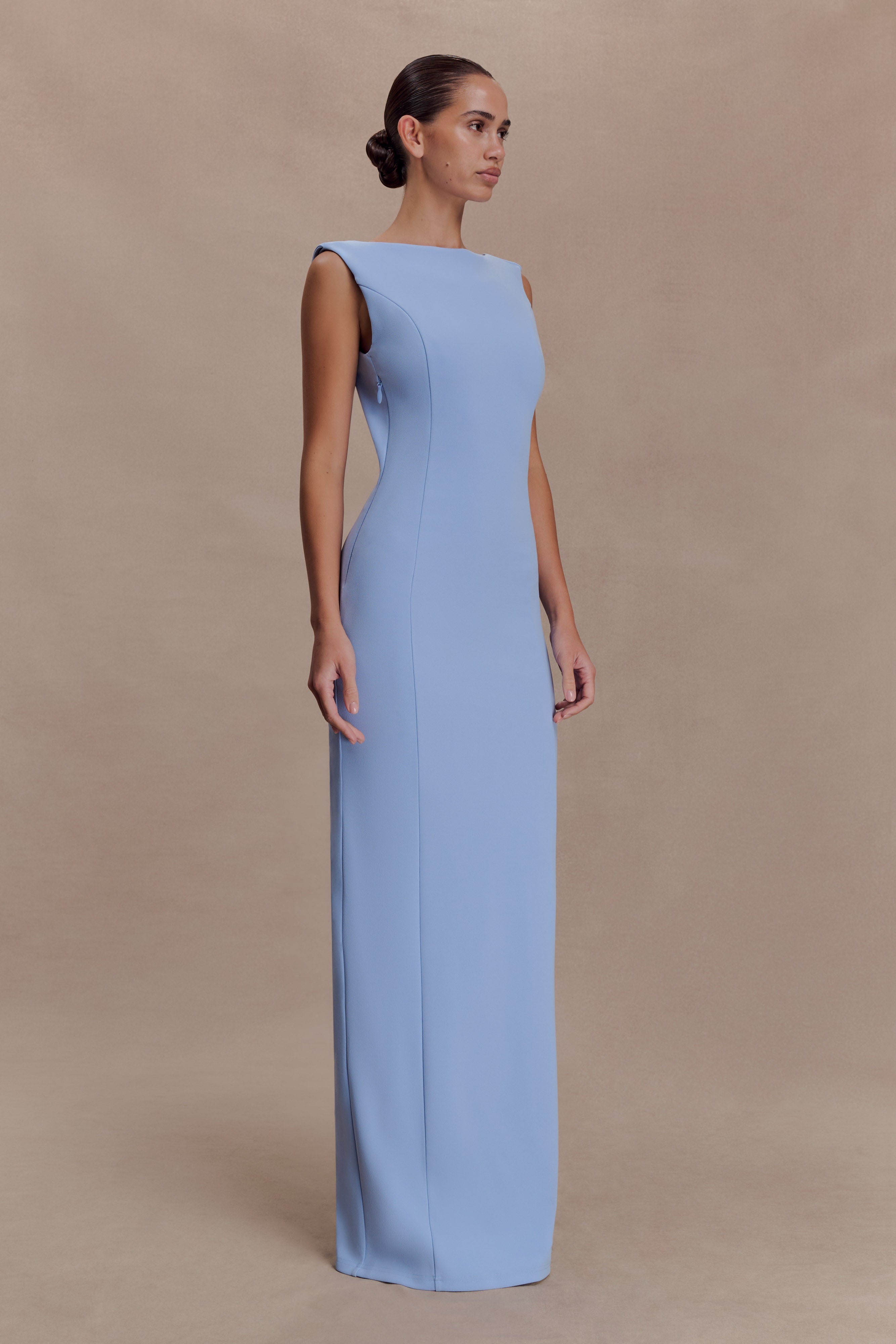 Galilea Crepe Draped Maxi Dress - Cornflower Blue - Image 4