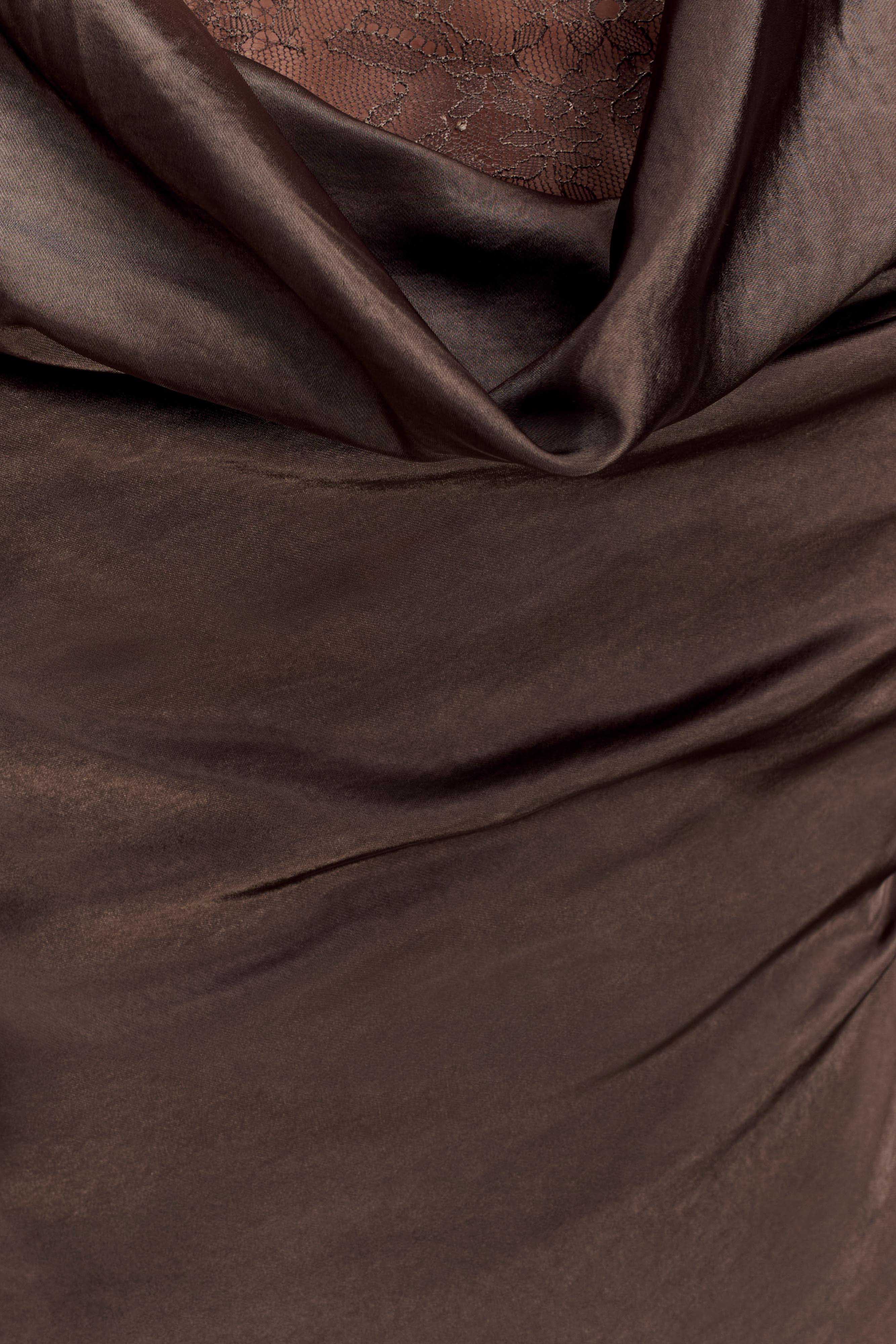 Eliza Long Sleeve Cowl Lace And Satin Maxi Dress - Mocha - Image 8