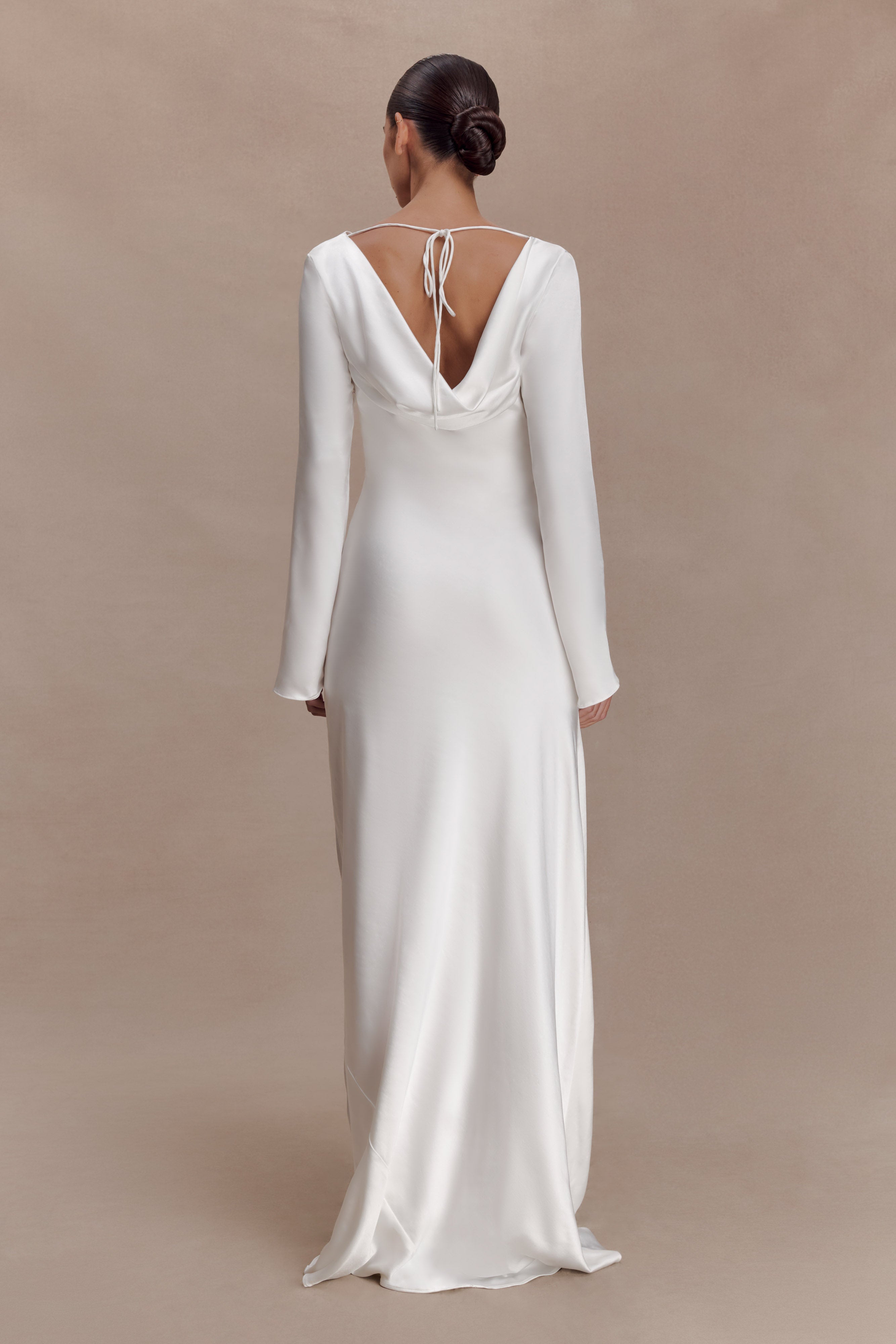 Alternative view of Eliza Long Sleeve Cowl Lace And Satin Maxi Dress - Ivory