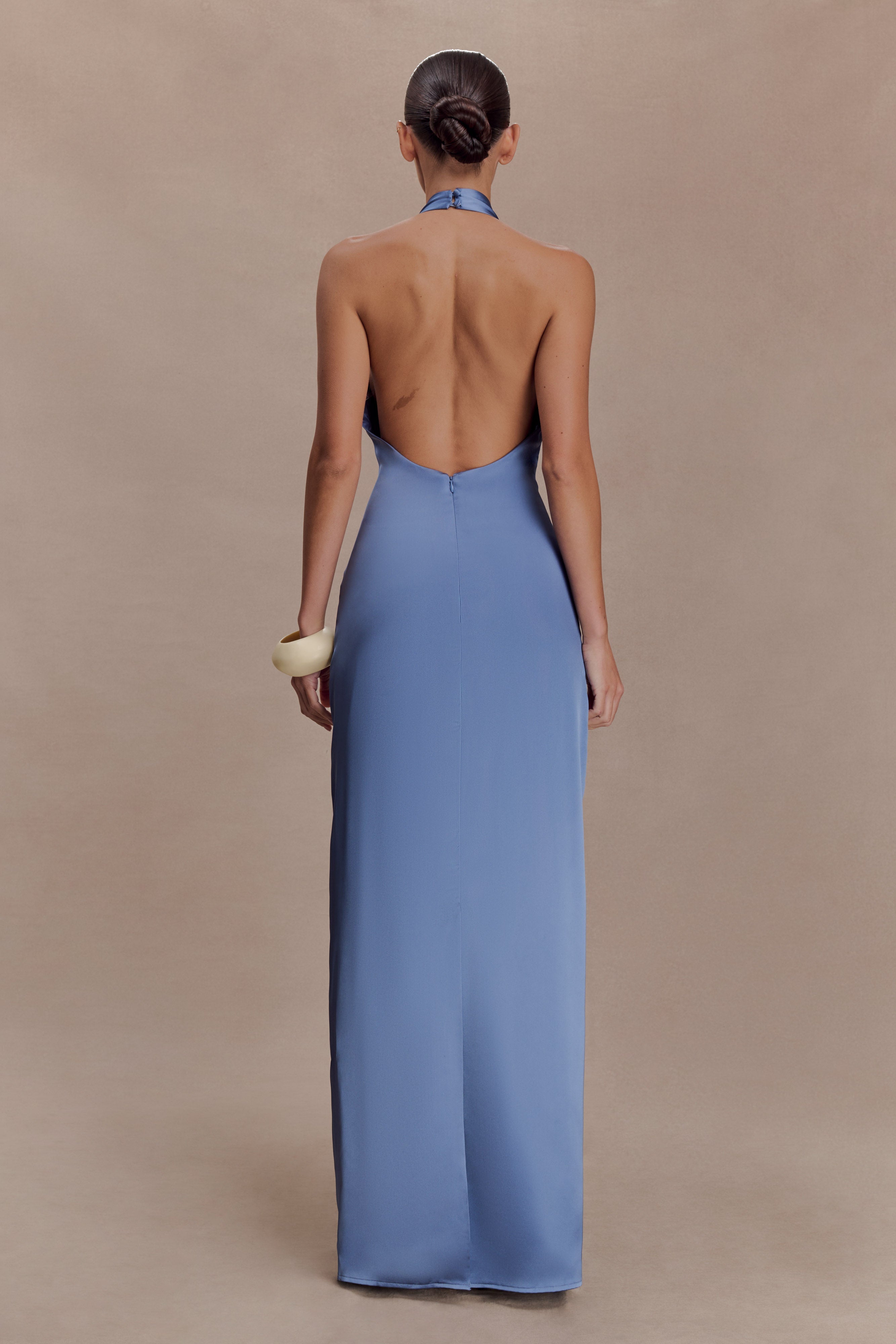 Alternative view of Jade Satin Halter Maxi Dress - Steel Blue
