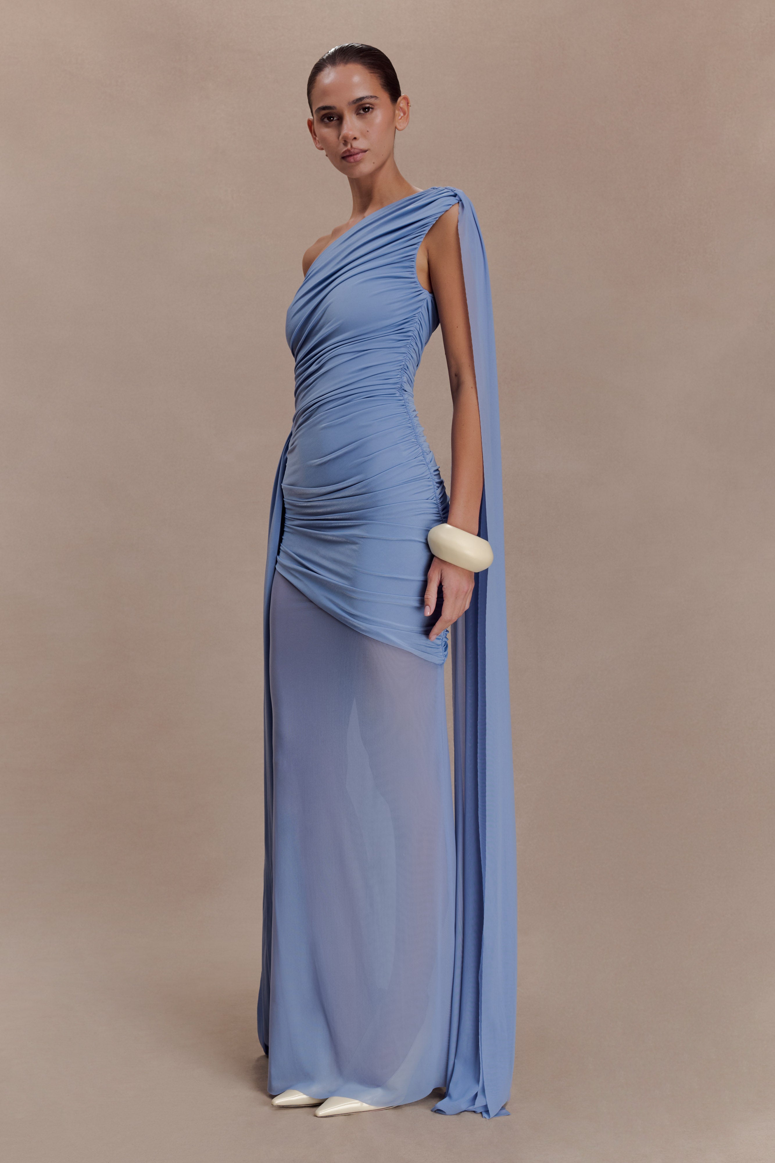 Asher Slinky One Shoulder Maxi Dress - Cornflower Blue - Image 4