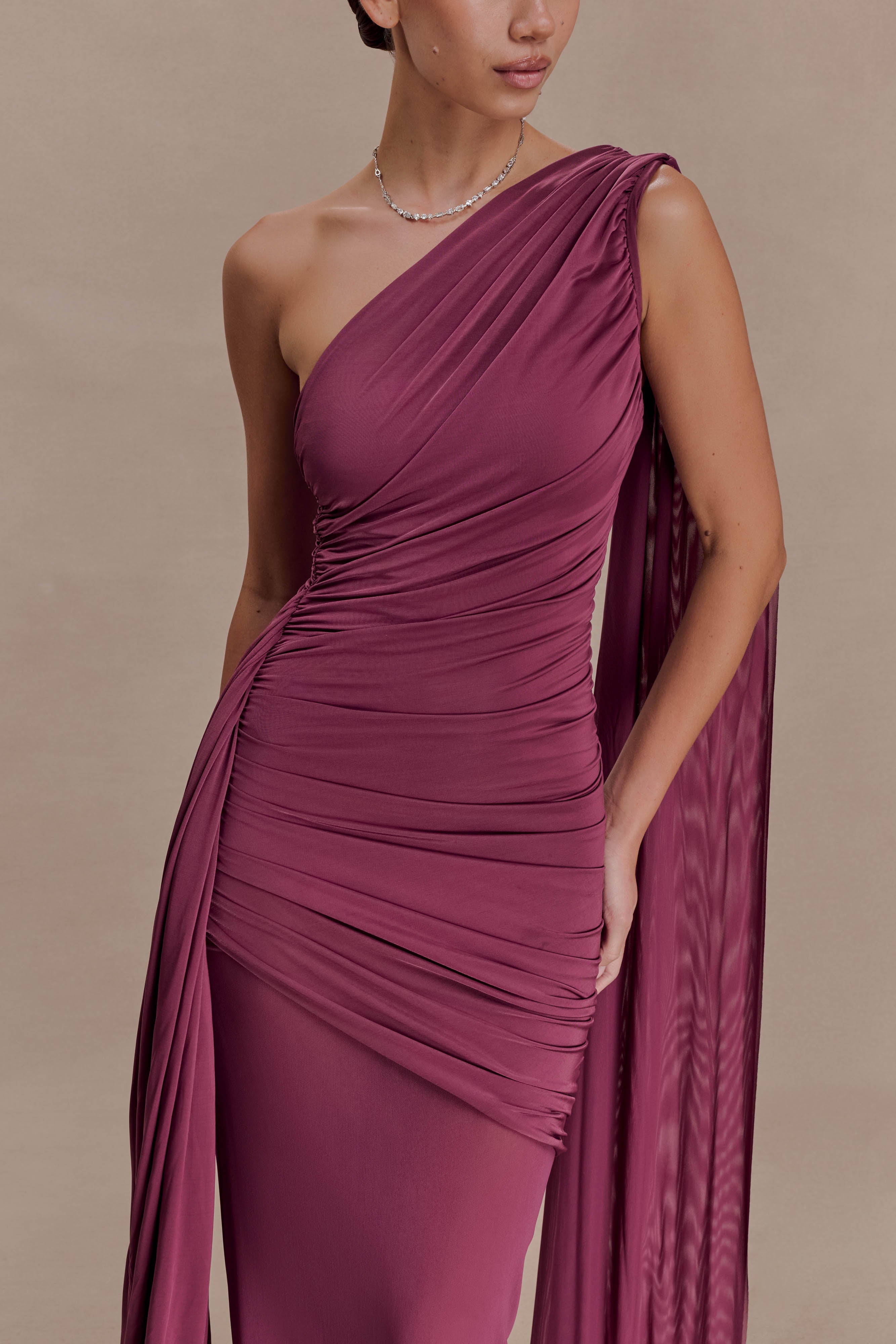 Asher Slinky One Shoulder Maxi Dress - Neutral Plum - Image 4
