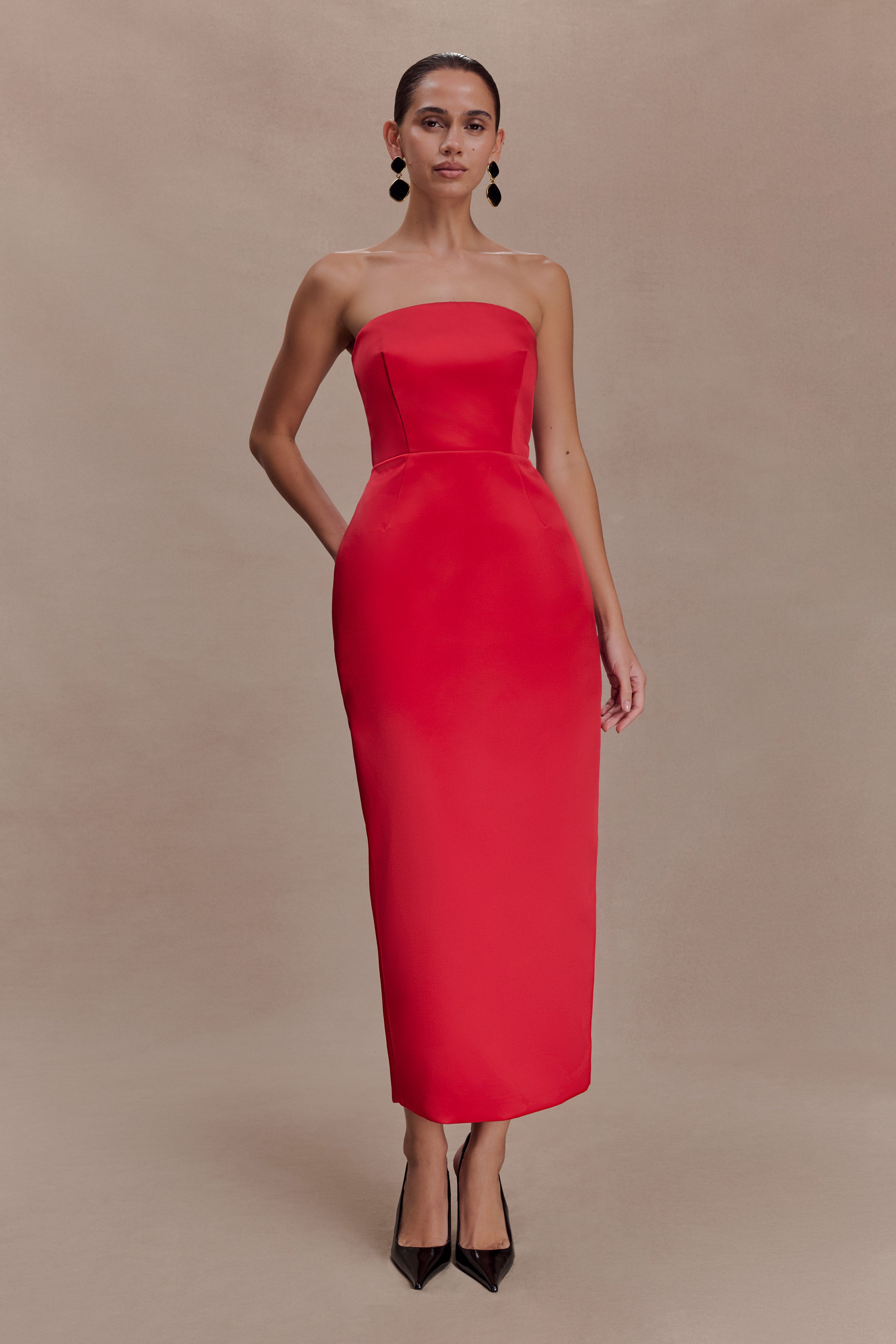 Ophelia Peplum Satin Maxi Dress - Red - Image 5